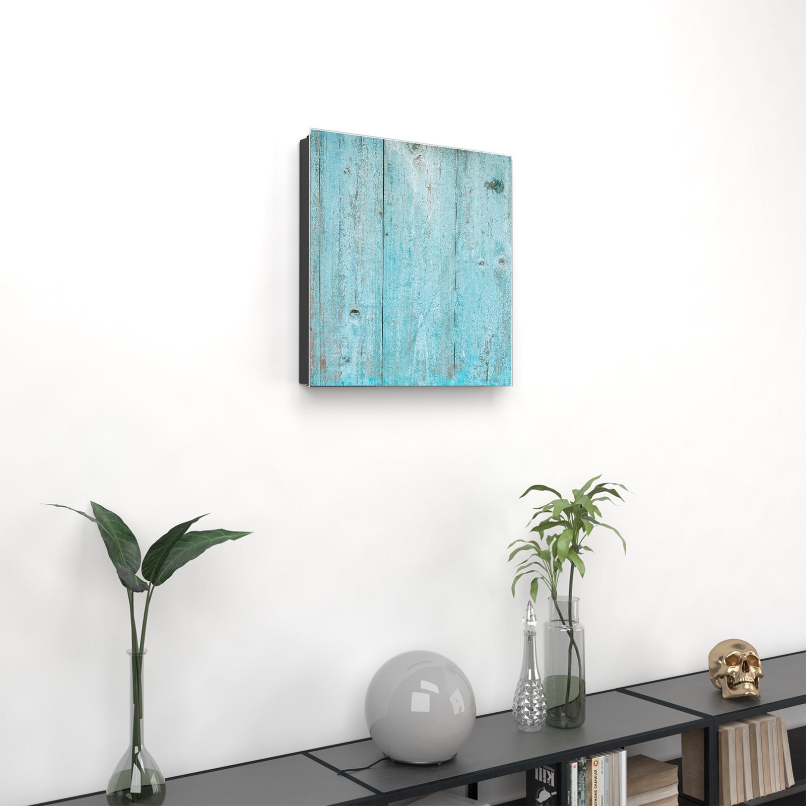 Primedeco Schlüsselkasten Magnetpinnwand mit Glasfront Holzplatten Türkis (1 St)