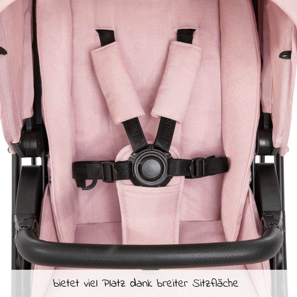 Hauck Kombi-Kinderwagen Vision X Duoset Black - Melange Rose, (7-tlg), 2in1 Kinderwagen Buggy Set mit Babywanne, Sportsitz und Regenschutz