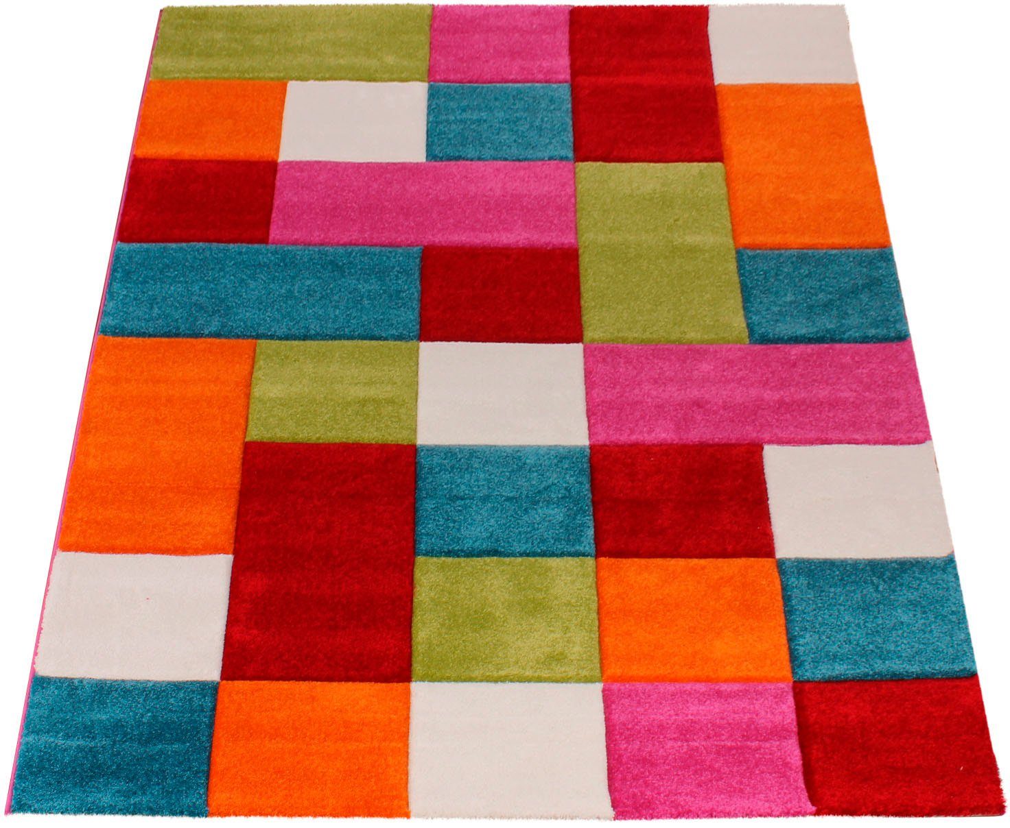 Kinderteppich Diamond 646, Paco Home, rechteckig, Höhe: 16 mm, Spielteppich, farbenfrohes Patchwork 3D-Design, kariert, Kinderzimmer