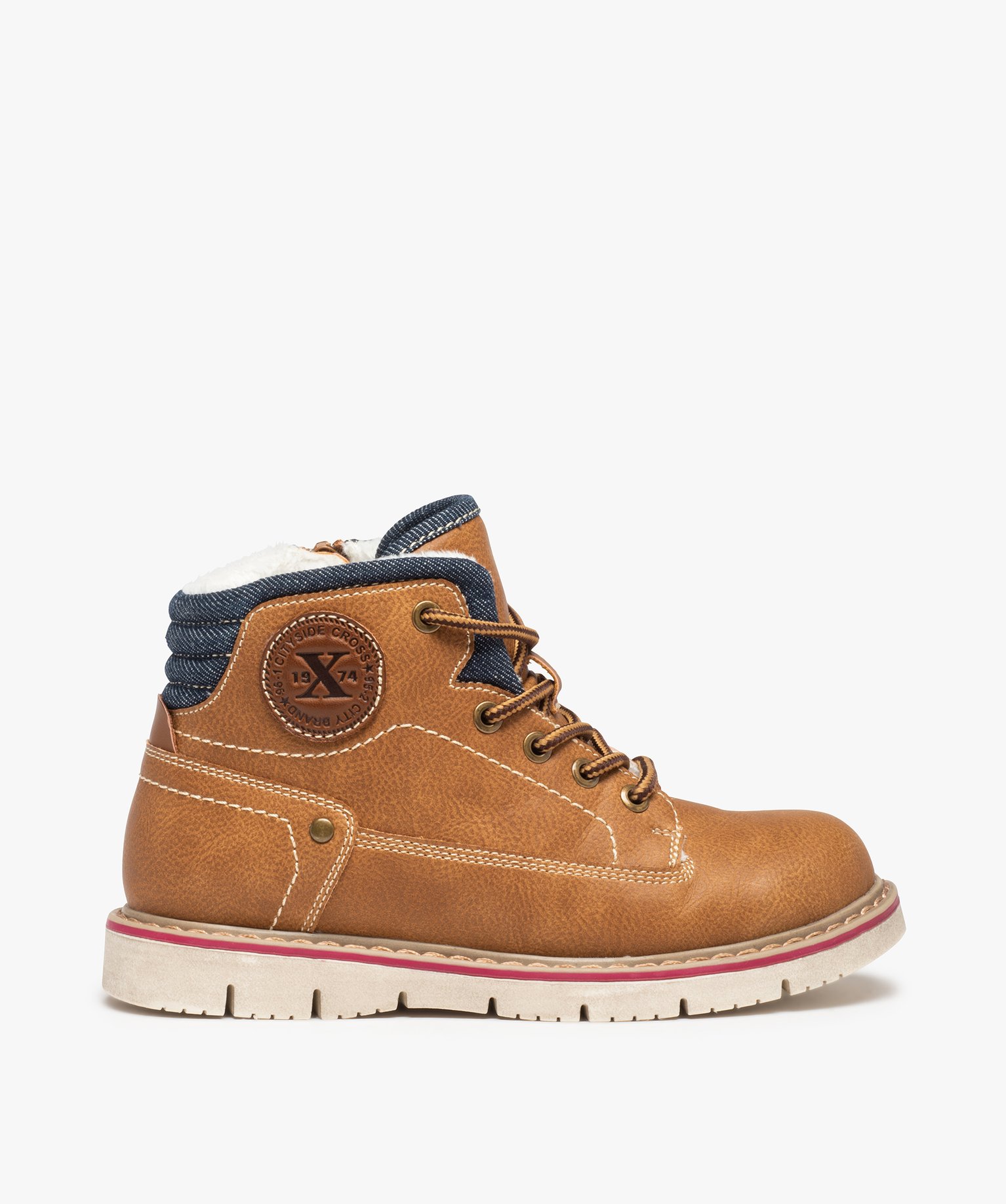 Boots fourrées Garçon style montagnard à lacets et zip marron | GEMO