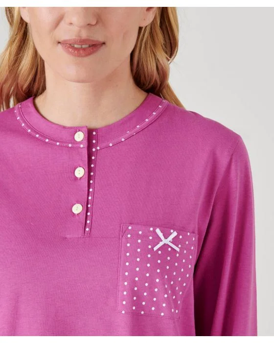 Chemise de nuit manches longues, maille jersey, 95 cm