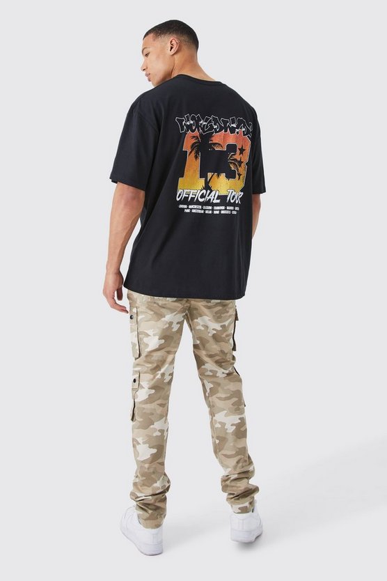 Tall Slim-Fit Camouflage Cargo-Hose mit Druckknöpfen