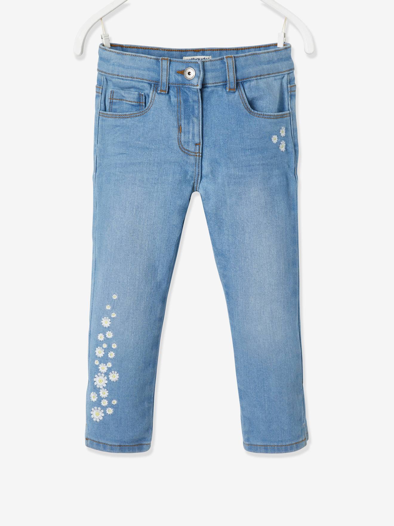 Vertbaudet Mädchen 3/4-Jeans, Blumenstickerei Oeko-Tex - double stone