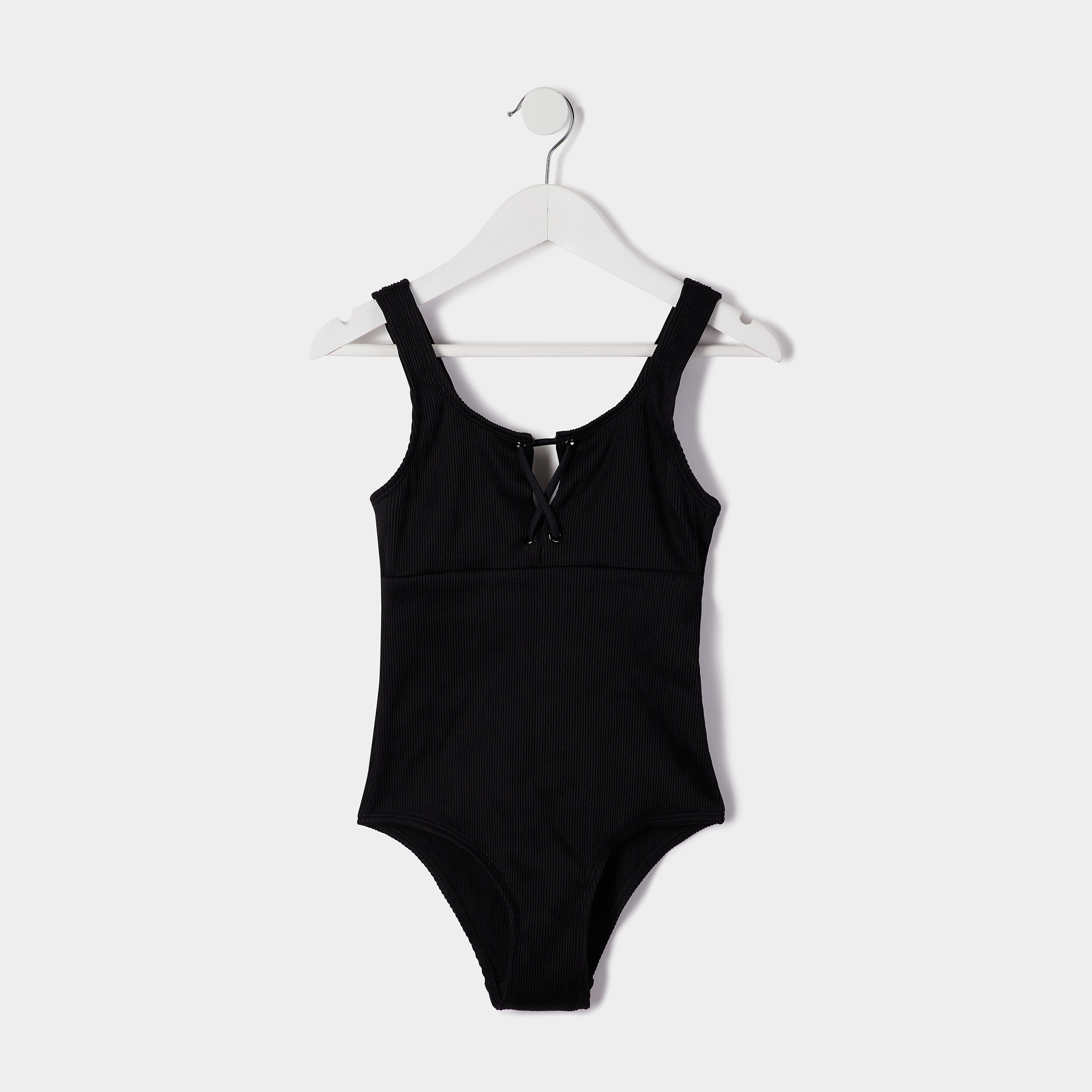Maillot de bain une pièce côtelé noir fille | La Halle