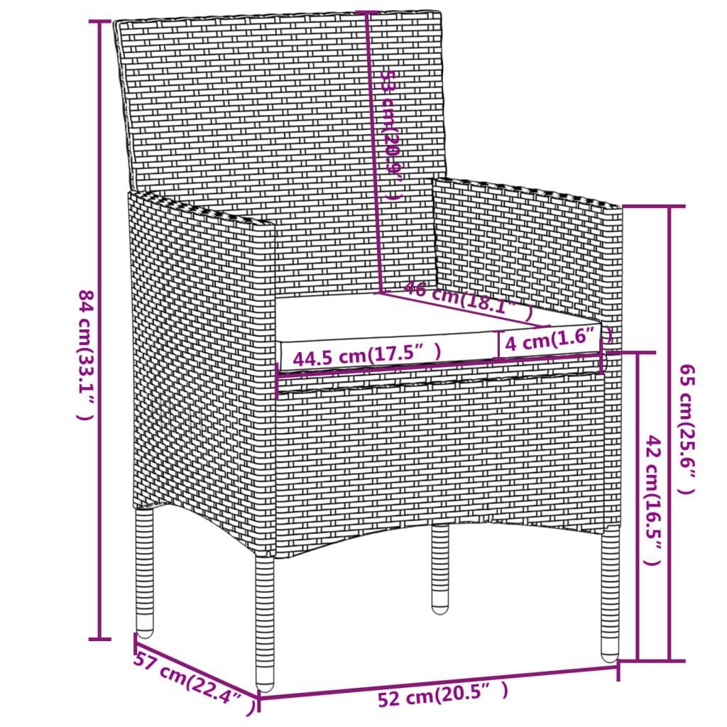 vidaXL Garten-Essgruppe 3-tlg. Garten-Essgruppe Poly Rattan Braun, (3-tlg)