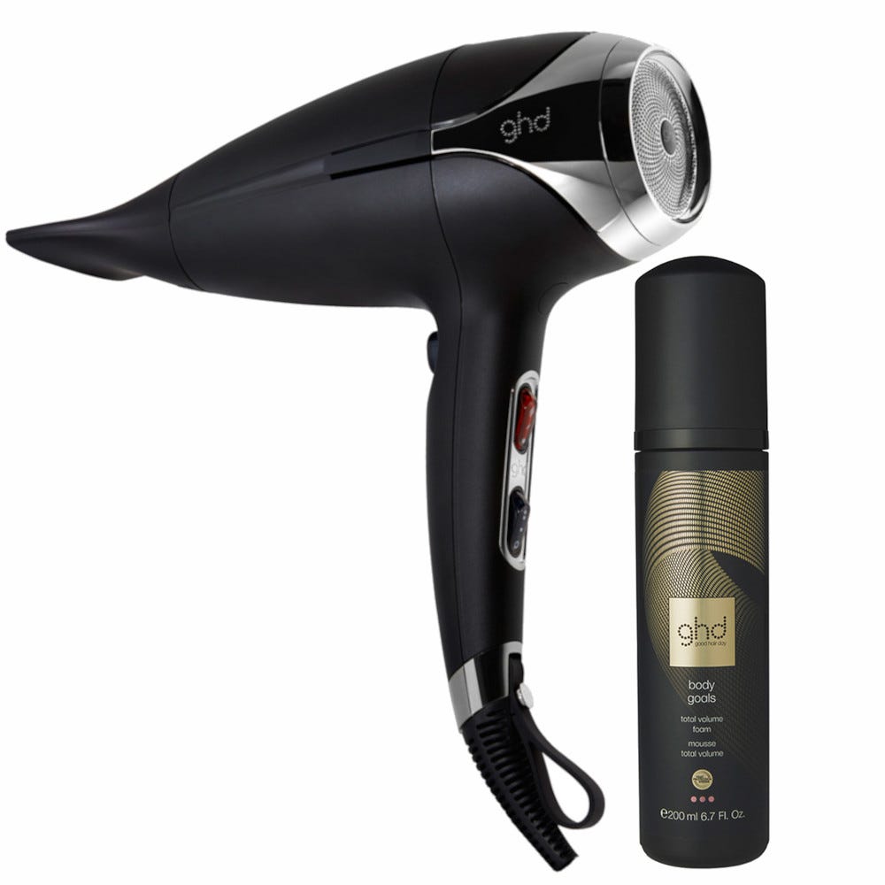 ghd helios Haartrockner schwarz & body goals Volumschaum Pflegebundle