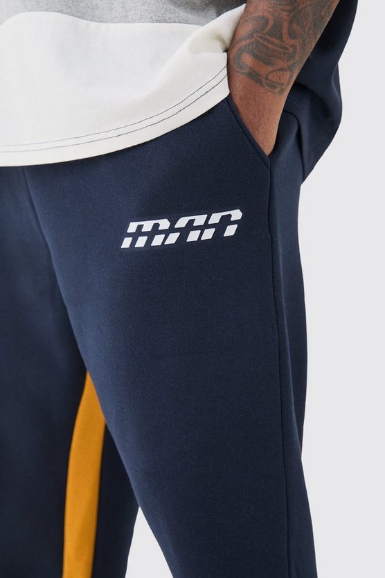 Plus dunkelblaue Slim-Fit Colorblock Jogginghose