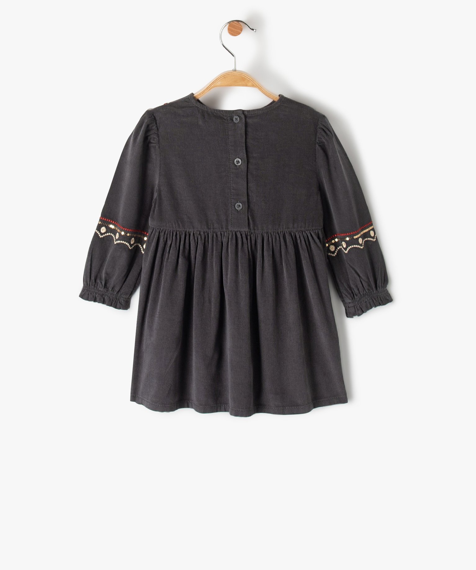 Robe bébé fille en velours avec broderies et sequins - Lul... gris fonce | GEMO