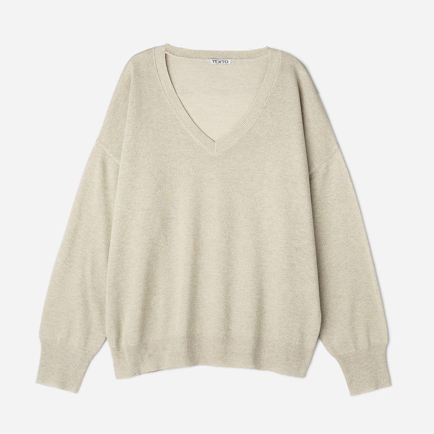 Pull TEXTO beige tricot pailleté doré