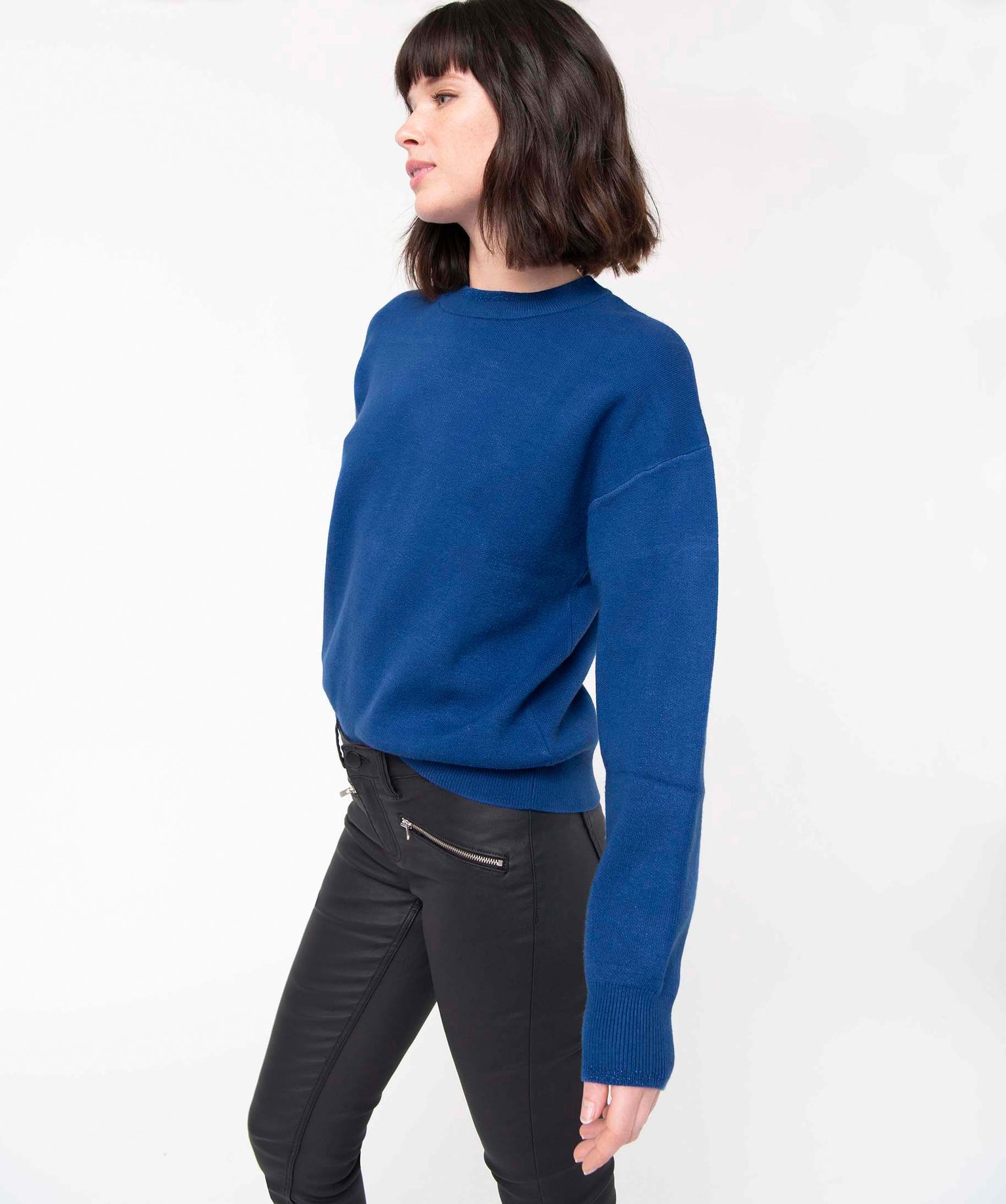 Pull femme coupe ample avec finitions pailletées bleu | GEMO