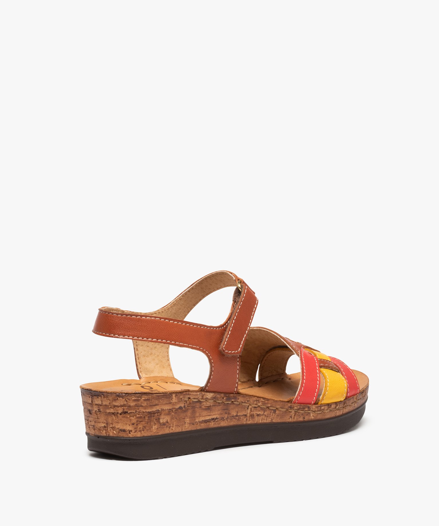 Sandales femme confort en cuir avec brides entrecroisées marron | GEMO