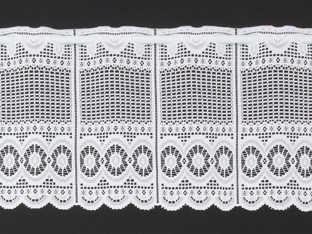 Scheibengardine nach Maß Jacquard gebogt Abschluss, Gardinen Kranzusch, Stangendurchzug (1 St), transparent, Kurzgardine, Stablöcher, transparent, verschiedene Höhen und Breiten