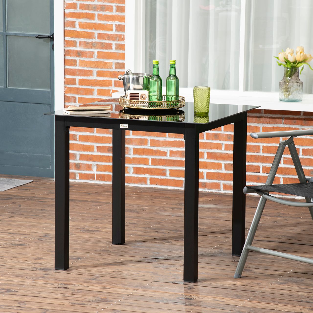 Outsunny Gartentisch Esstisch für Garten Balkontisch für 4 Personen Schwarz