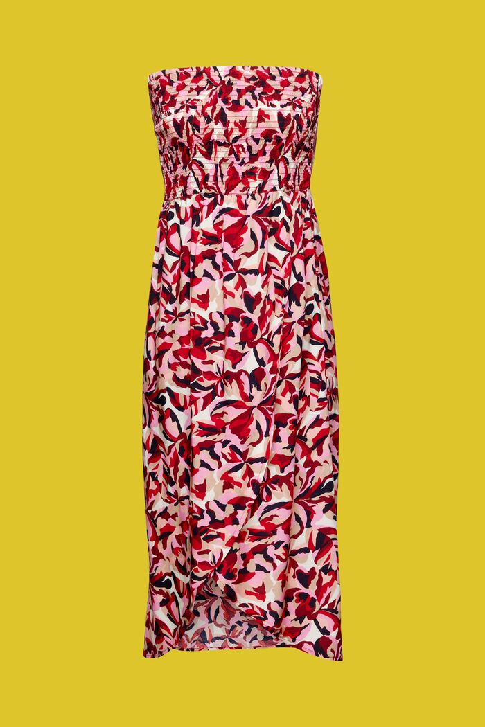 Gesmoktes Midi-Schlauchkleid mit Blumenmuster
