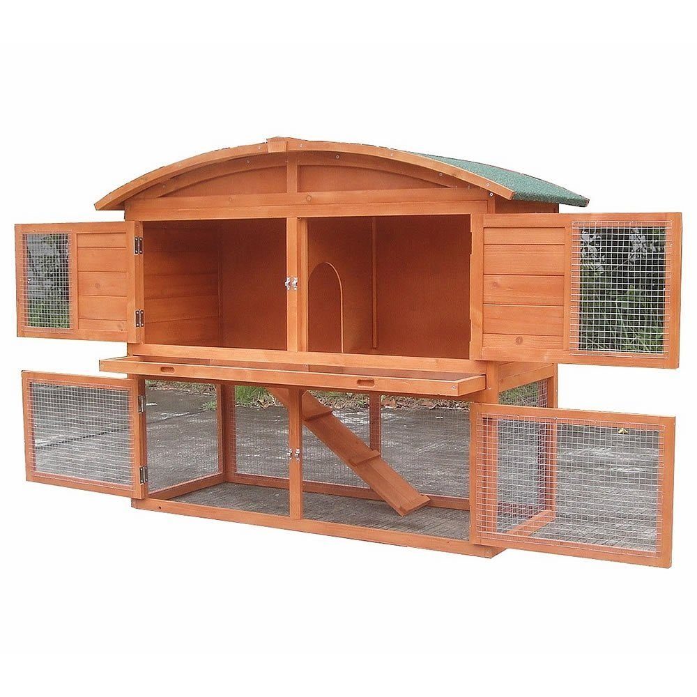 Melko Kleintierkäfig Kaninchenstall Freigehege Freilauf aus Holz in Braun Runddach Aufzucht Käfig Nagerkäfig Laufstall Laufgitter Kleintier Hasenkäfig Draußen Gehege Haus Hamster Küken Tür, herausnehmbare Schublade