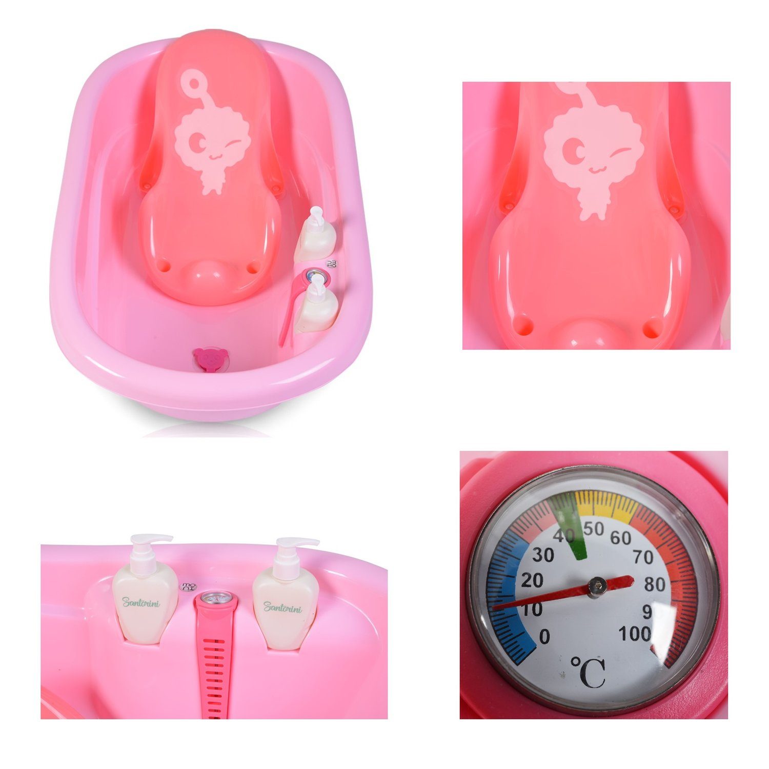 Moni Babybadewanne Babybadewanne Santorini, Zubehör 90 cm, Thermometer Shampoospender ab Geburt