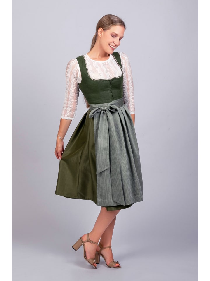 Edelnice Midi Dirndl Anni Leinen in grün günstig kaufen