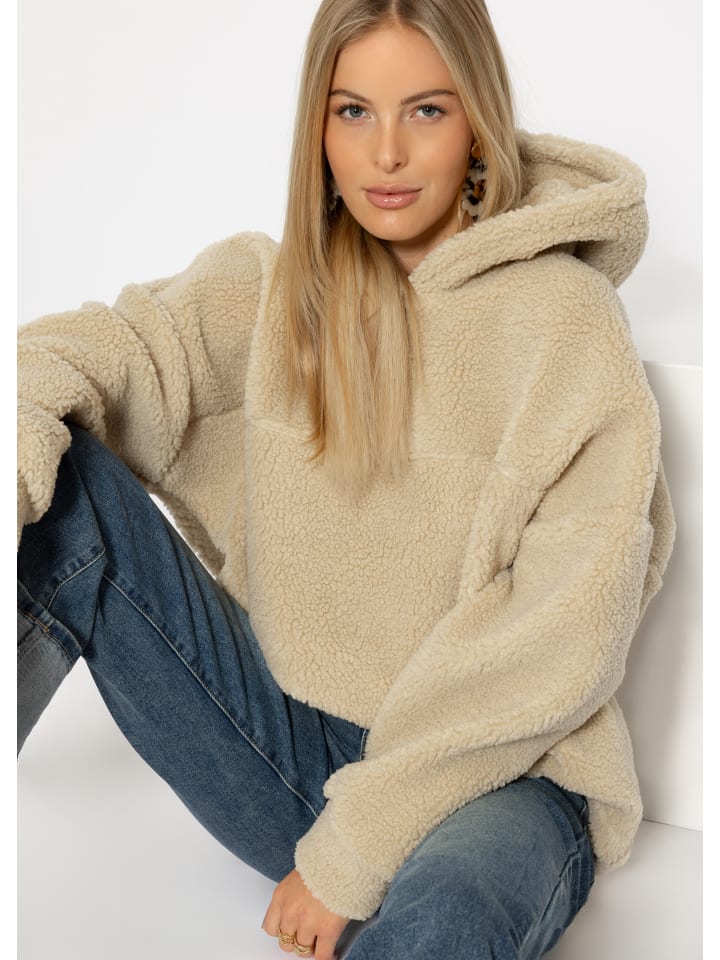 SASSYCLASSY Oversize Teddy Pullover mit Kapuze in Hellbeige günstig kaufen S