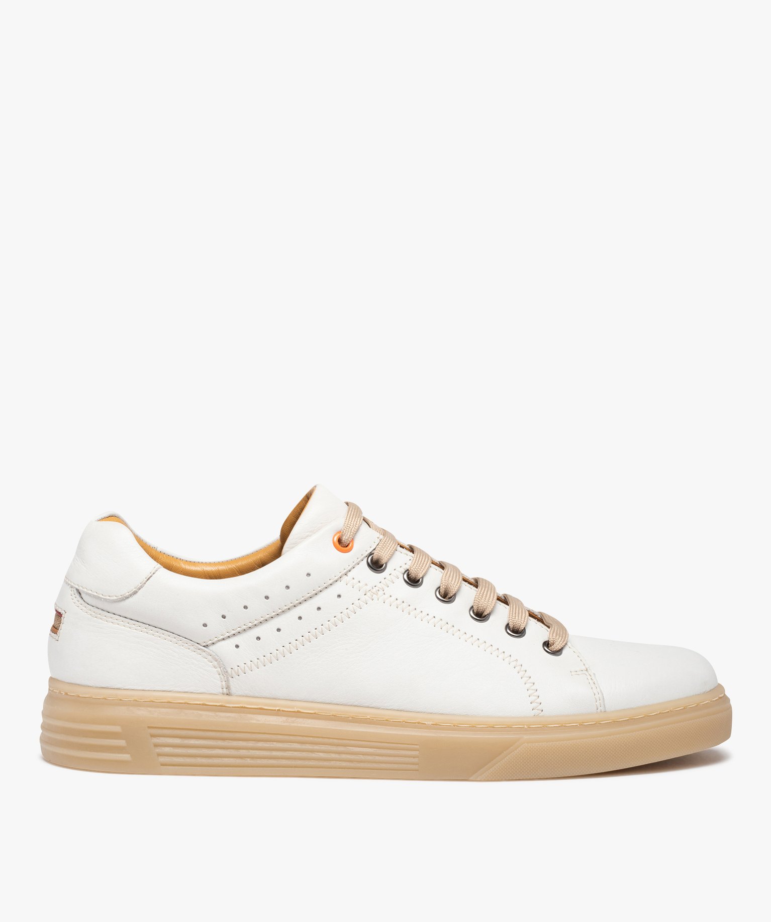 Baskets homme dessus cuir uni et lacets contrastés – Tanéo blanc | GEMO