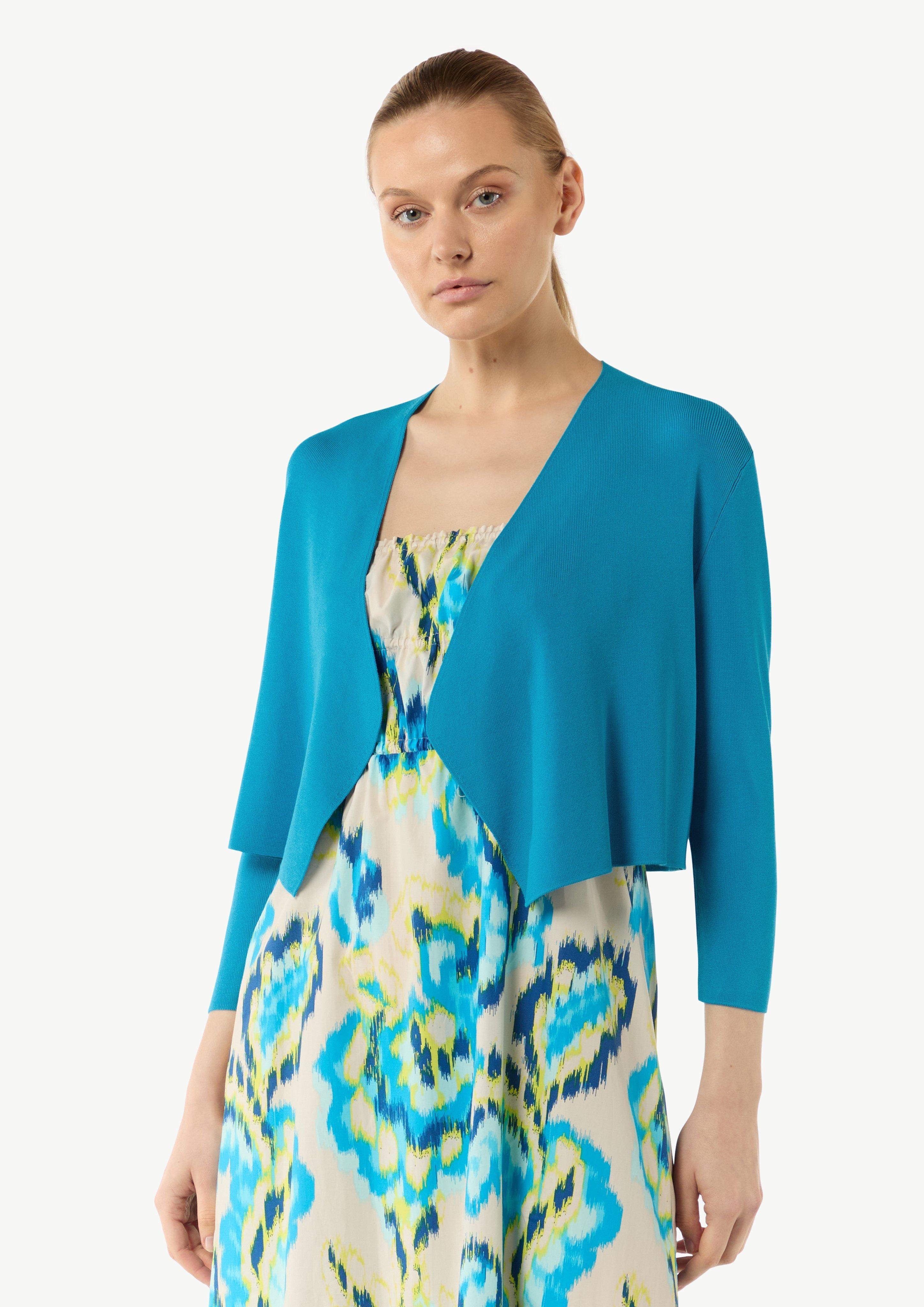 Verkürzte Strickjacke aus Viskosemix - pastelltürkis