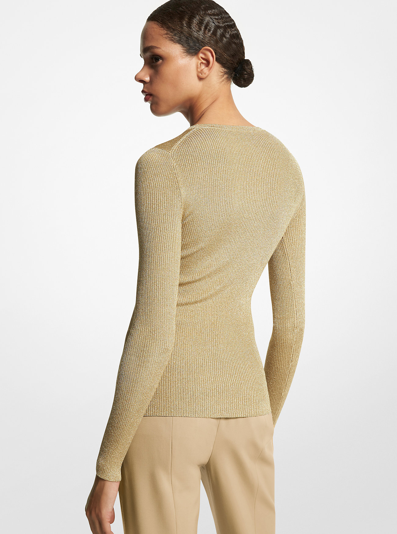 Hutton Featherweight Metallic Viscose Blend Sweater - GOLD