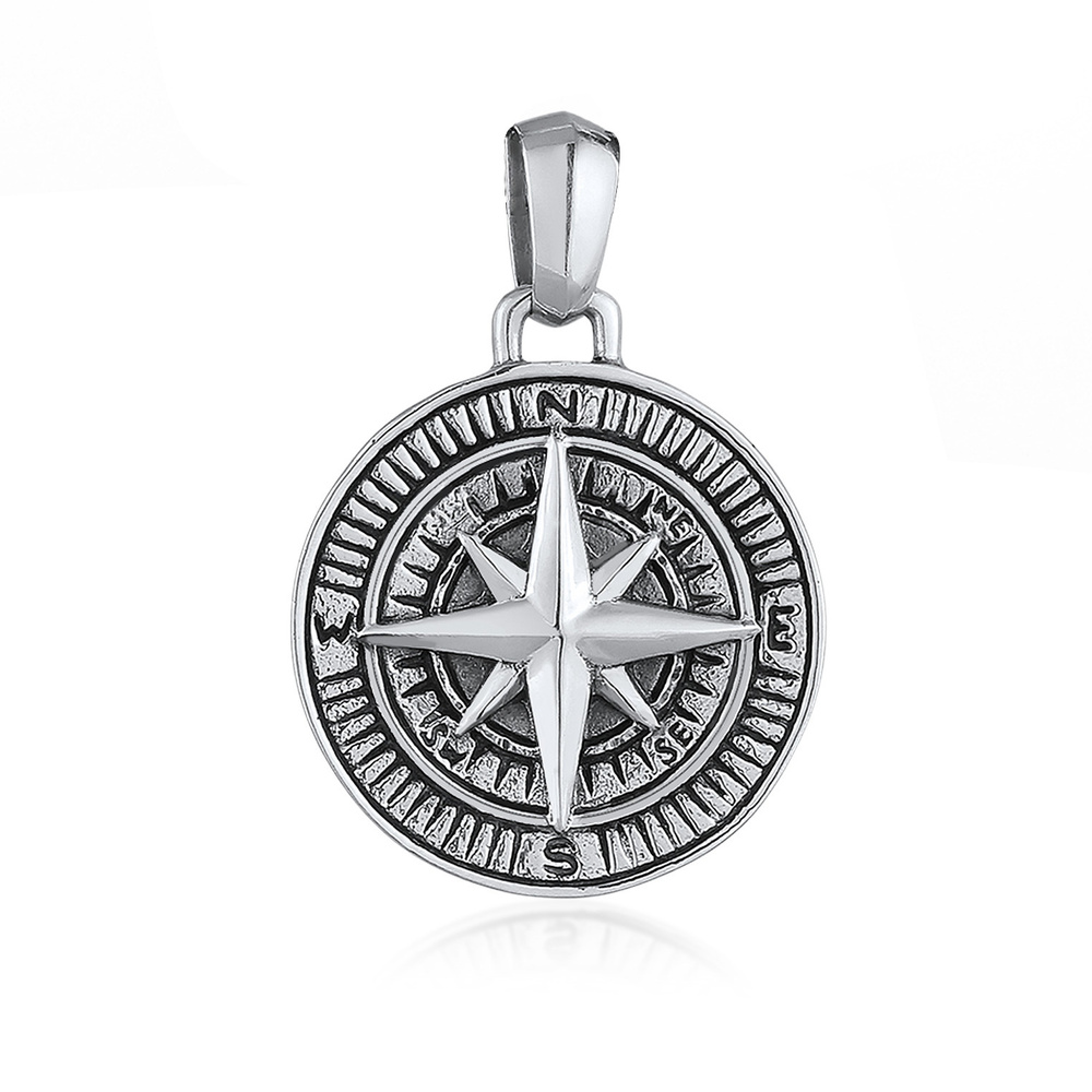 KUZZOI KUZZOI Pendentif Hommes Pendentif Boussole Massif en argent sterling 925 oxydé Pendentif