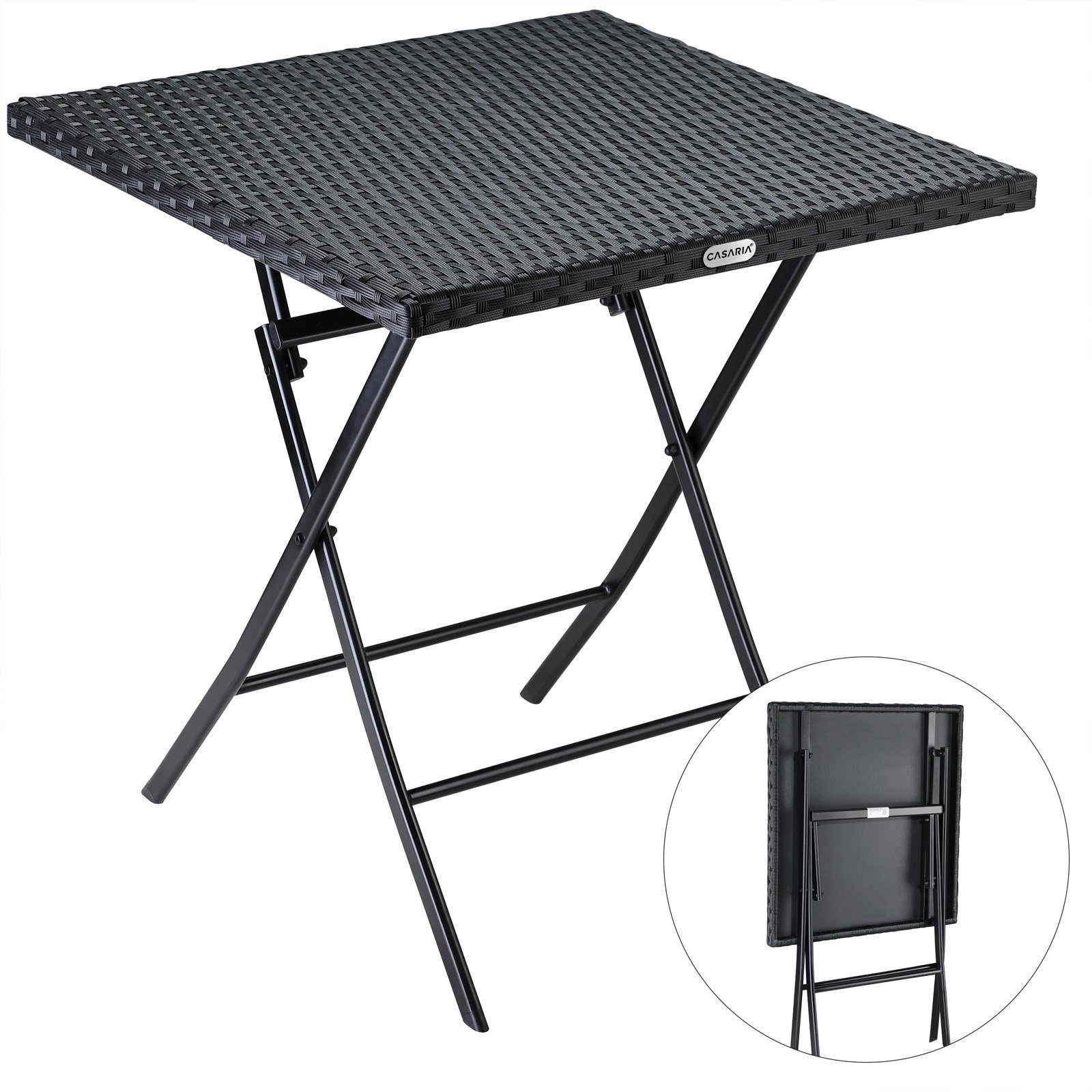 Casaria Klapptisch Rom (1-St), Polyrattan 63x63cm Platzsparend Klappbar Tragbar 60kg Belastbarkeit