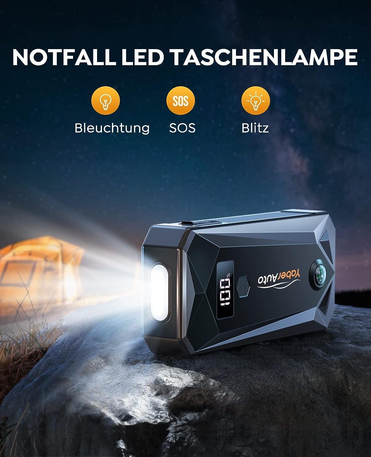 Yaber Starthilfegerät, Starthilfe Powerbank 5000A Spitzenstrom 26800mAh