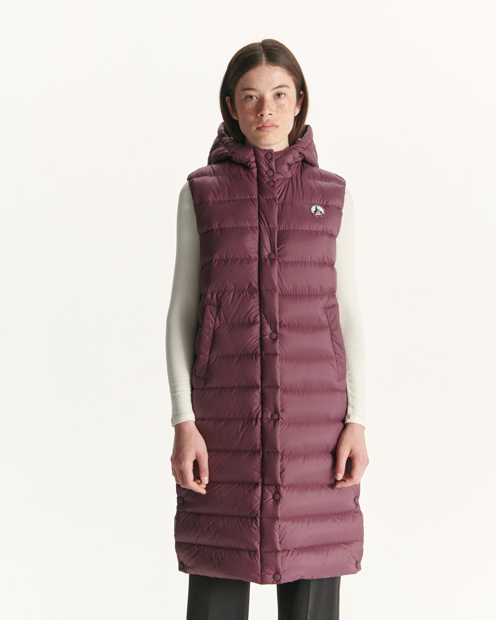Doudoune longue droite à capuche Aubergine Lola