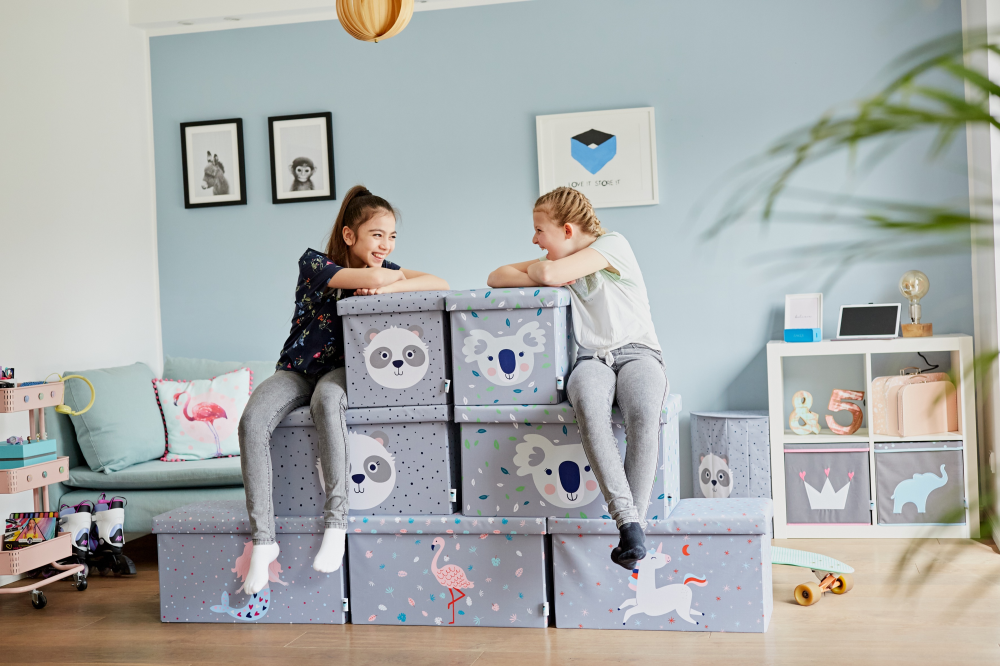 Sitzhocker Kids Grau mit Druck