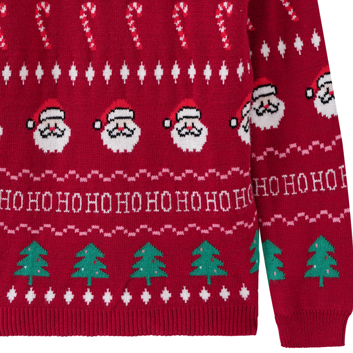 Mädchen Weihnachtspullover mit Allover-Motiv dunkelrot / grün / weiss