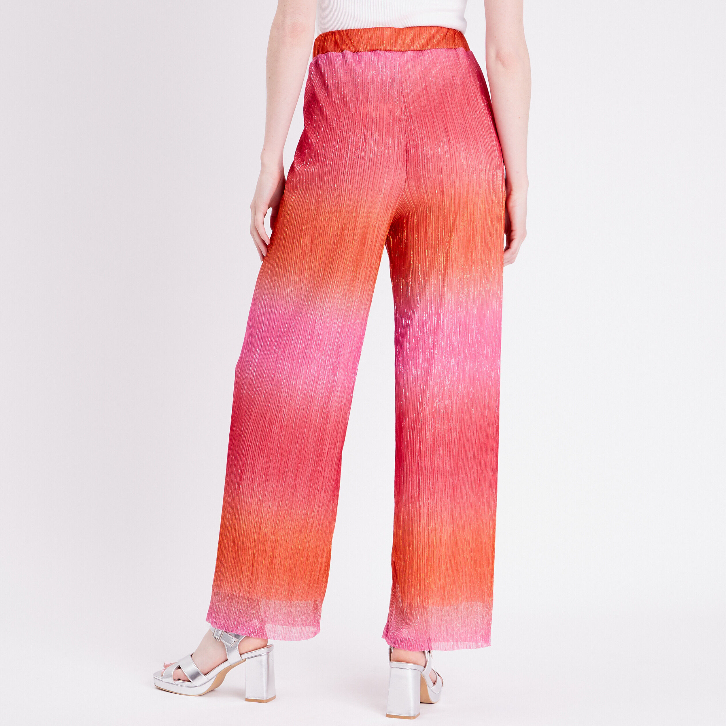 Pantalon large fils métallisés rose femme | Cache Cache