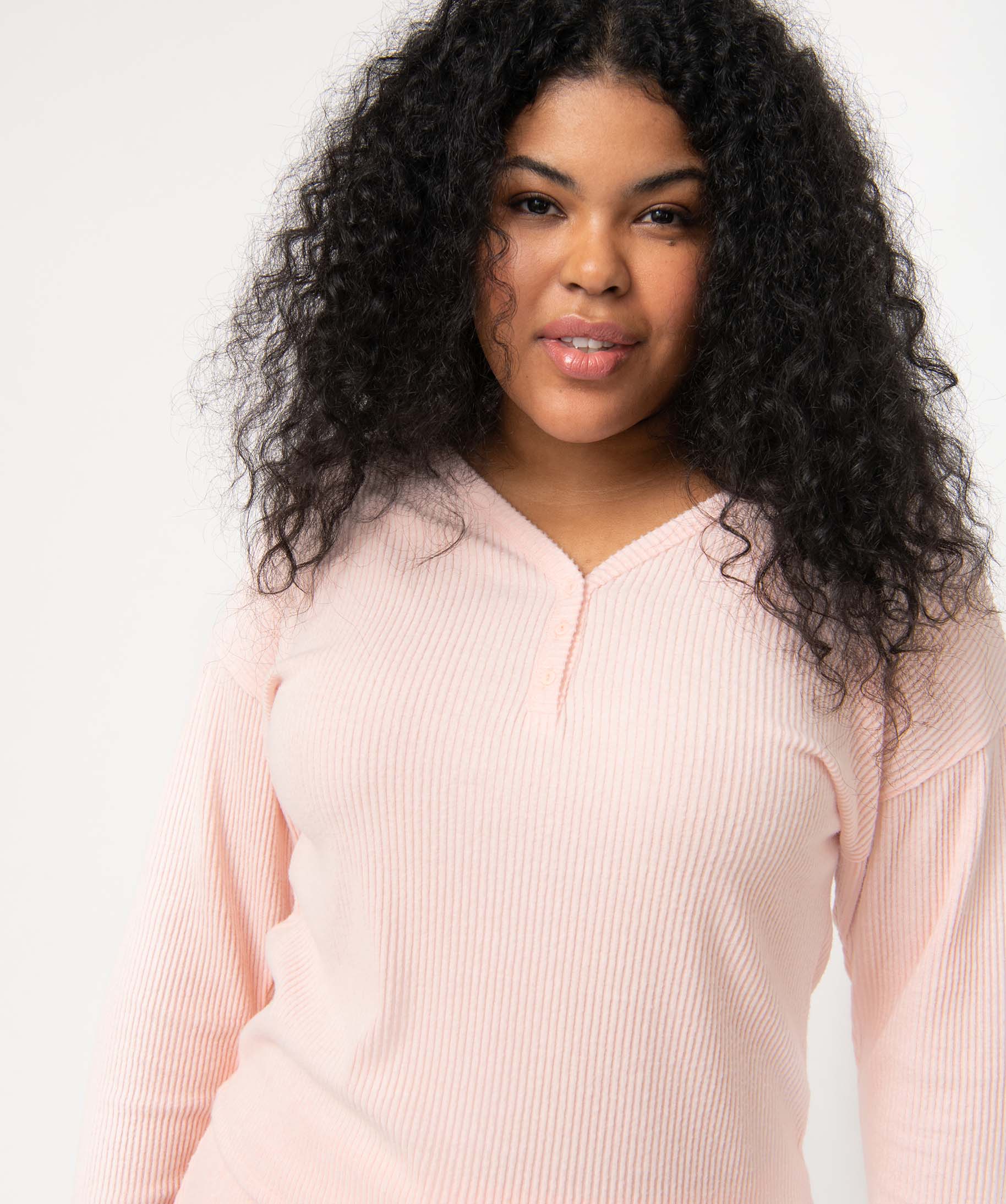 Tee-shirt femme grande taille en maille ctelée douce rose | GEMO