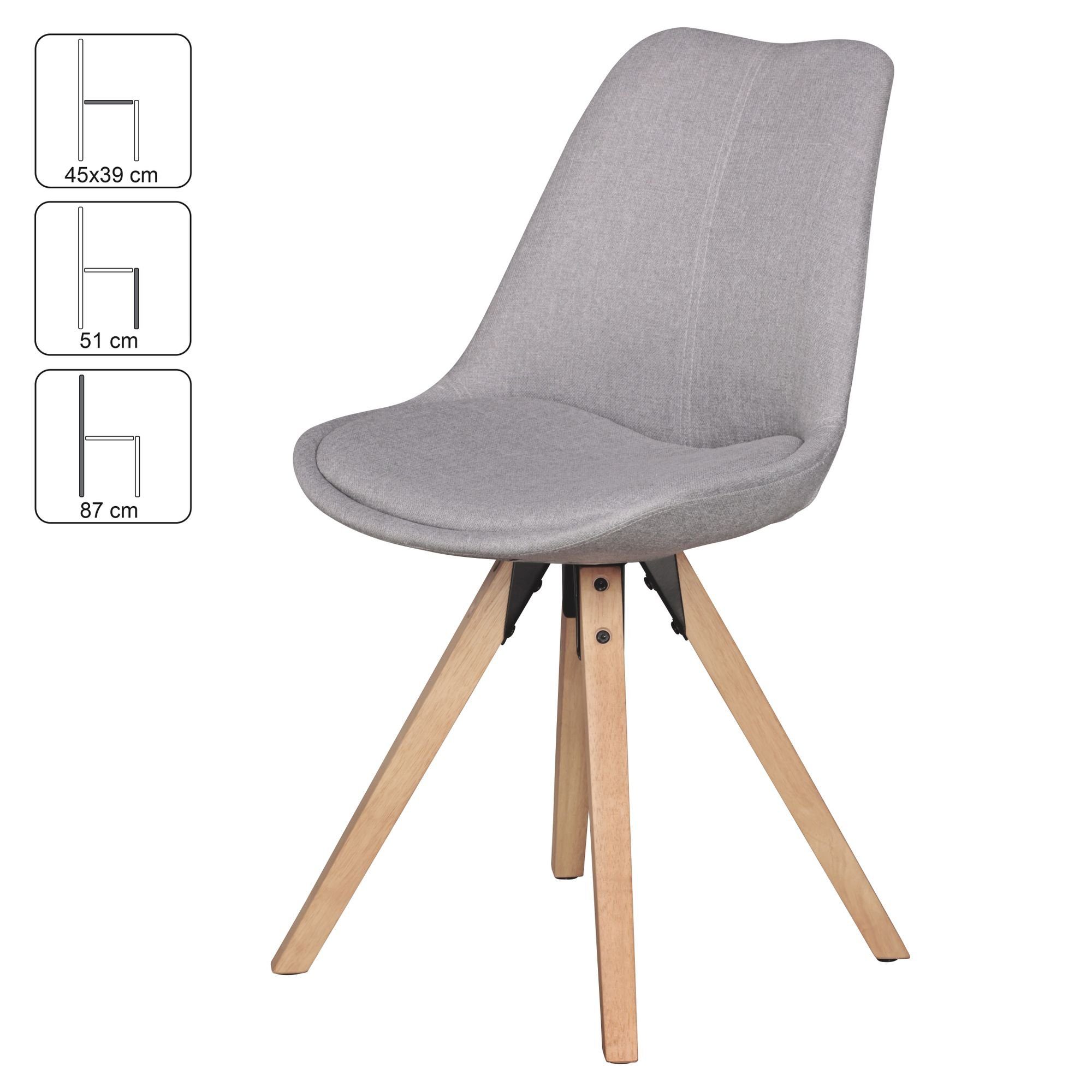 Wohnling 4-Fußstuhl WL5.029 (Esszimmerstuhl 2er Set, Grau Stoff Skandinavisch), Küchenstuhl Gepolstert, Polsterstuhl Rückenlehne