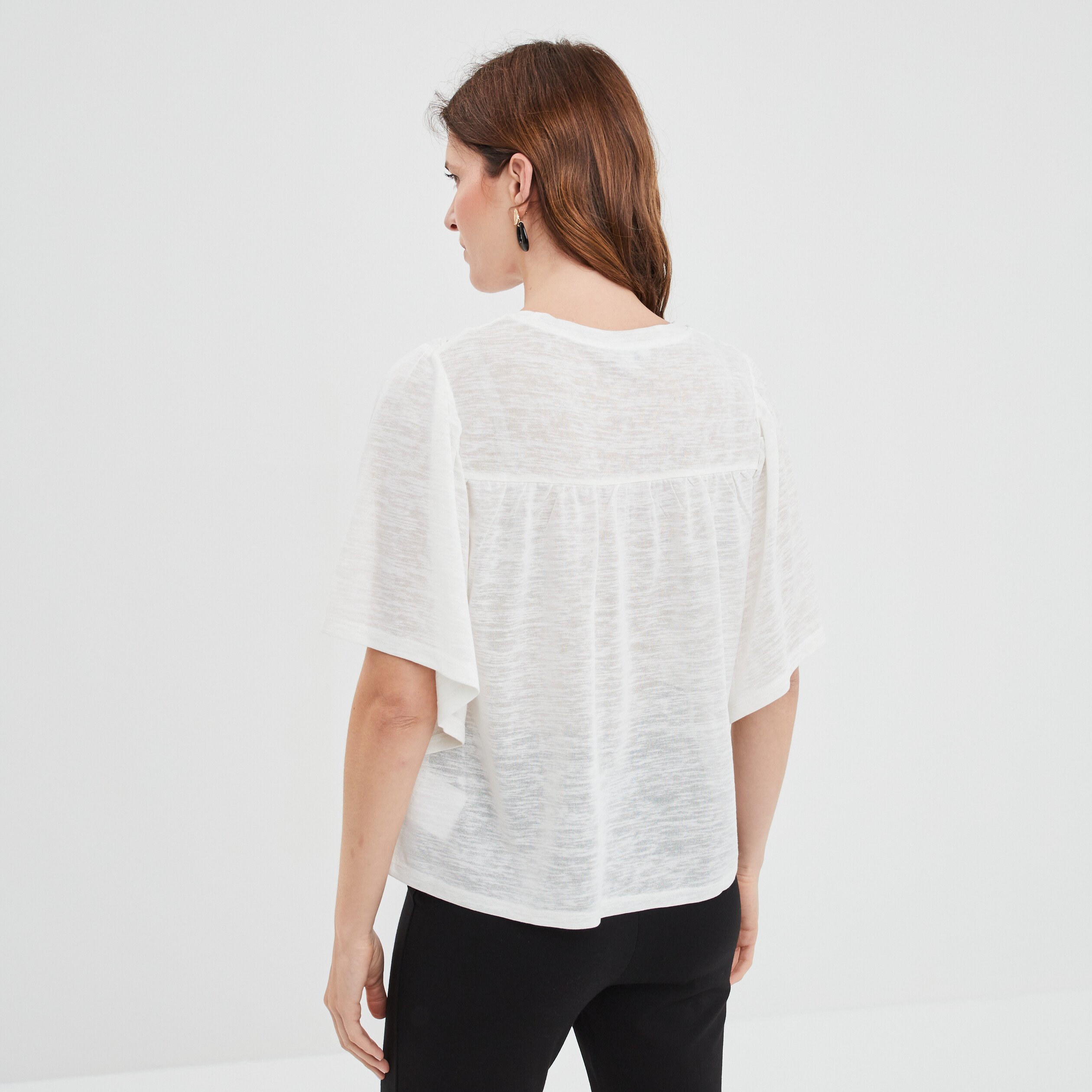 T-shirt manches courtes volantées Creeks blanc femme | La Halle