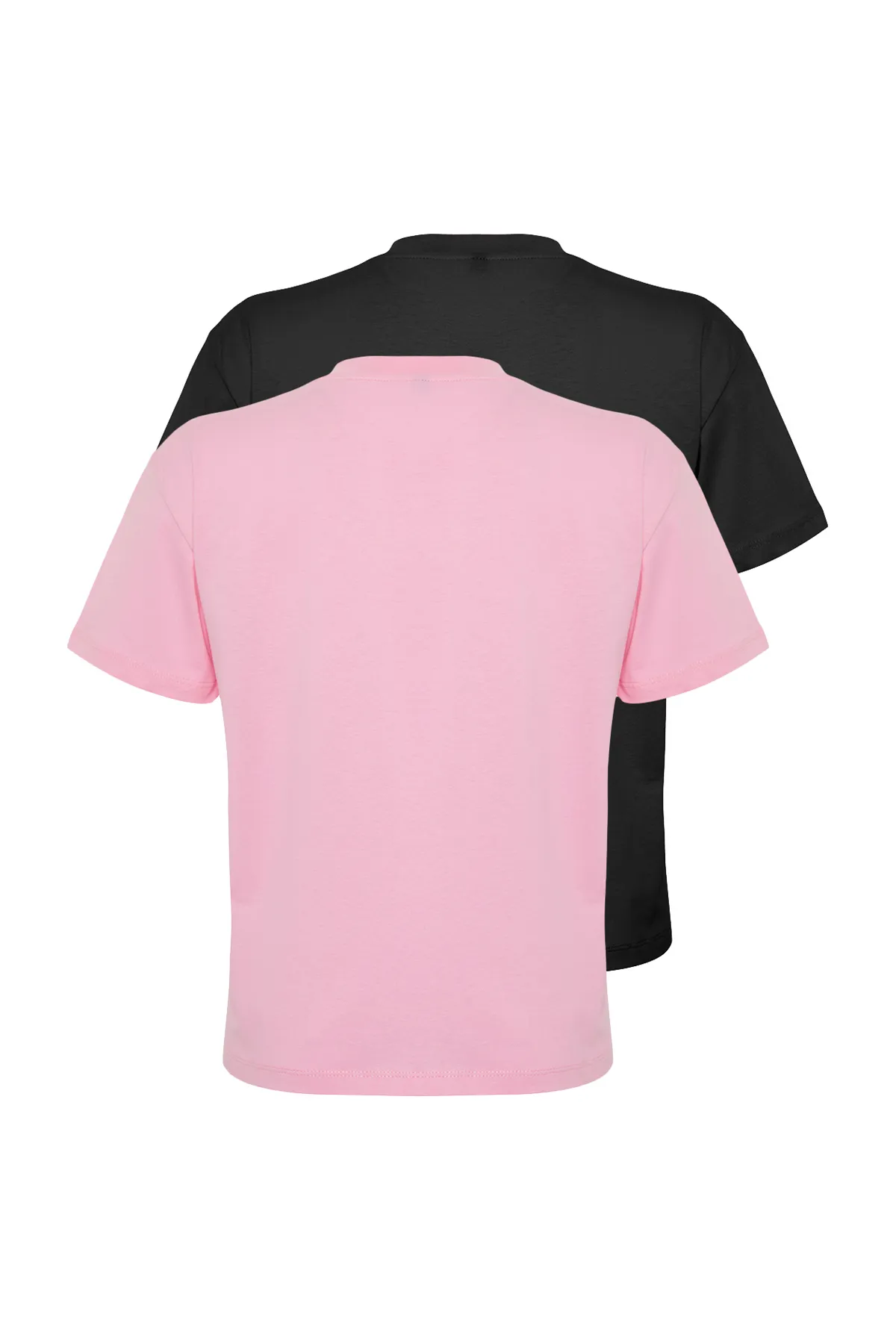 Trendyol Collection  Rosa-schwarzes 2er-Pack 100% Baumwolle Basic Stehkragen Strick TWOSS20TS1500