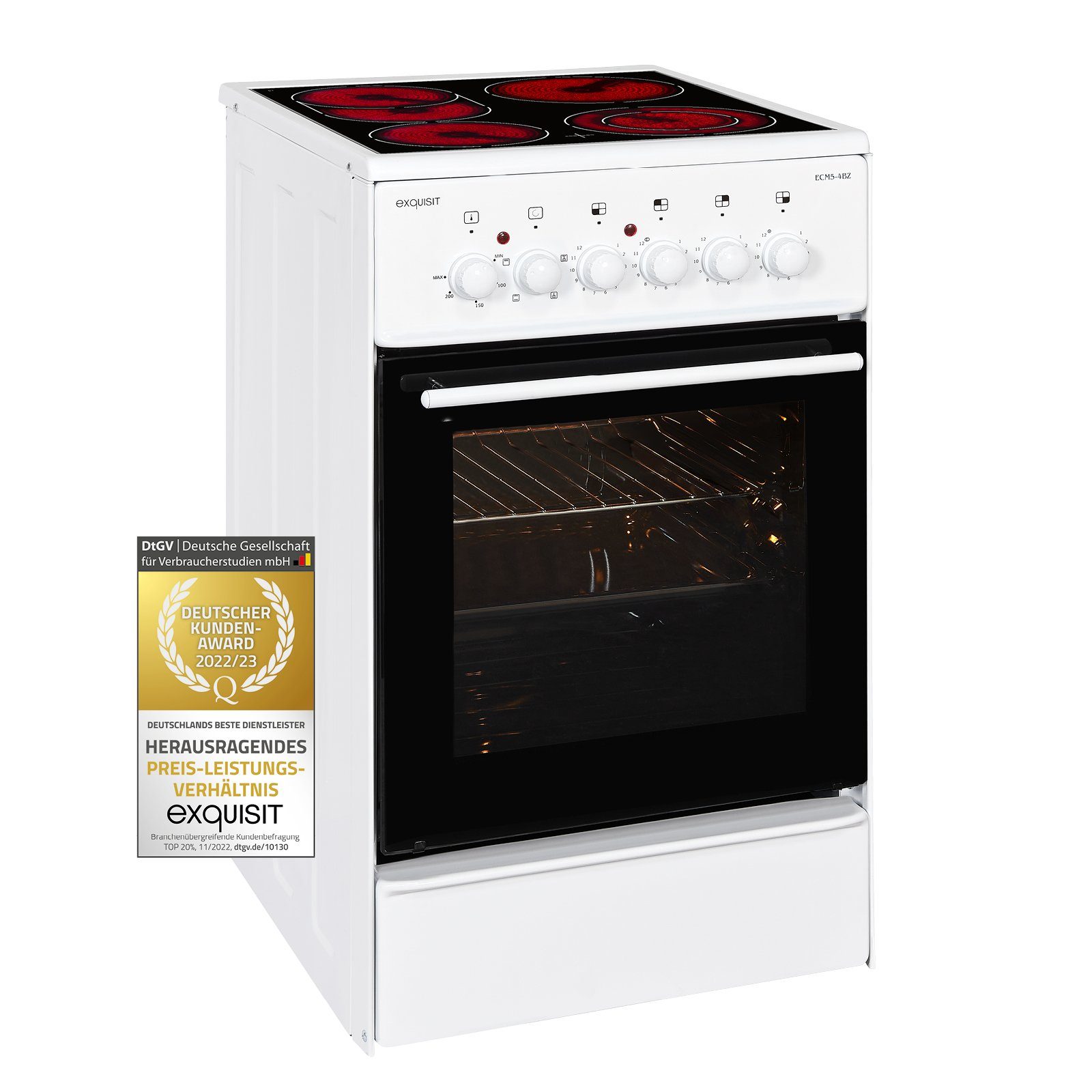exquisit Elektro-Standherd ECM 5-4 BZ, Grill, Umluft, 2-Kreisbräter & Bräterzone ideal für flexibles Kochen