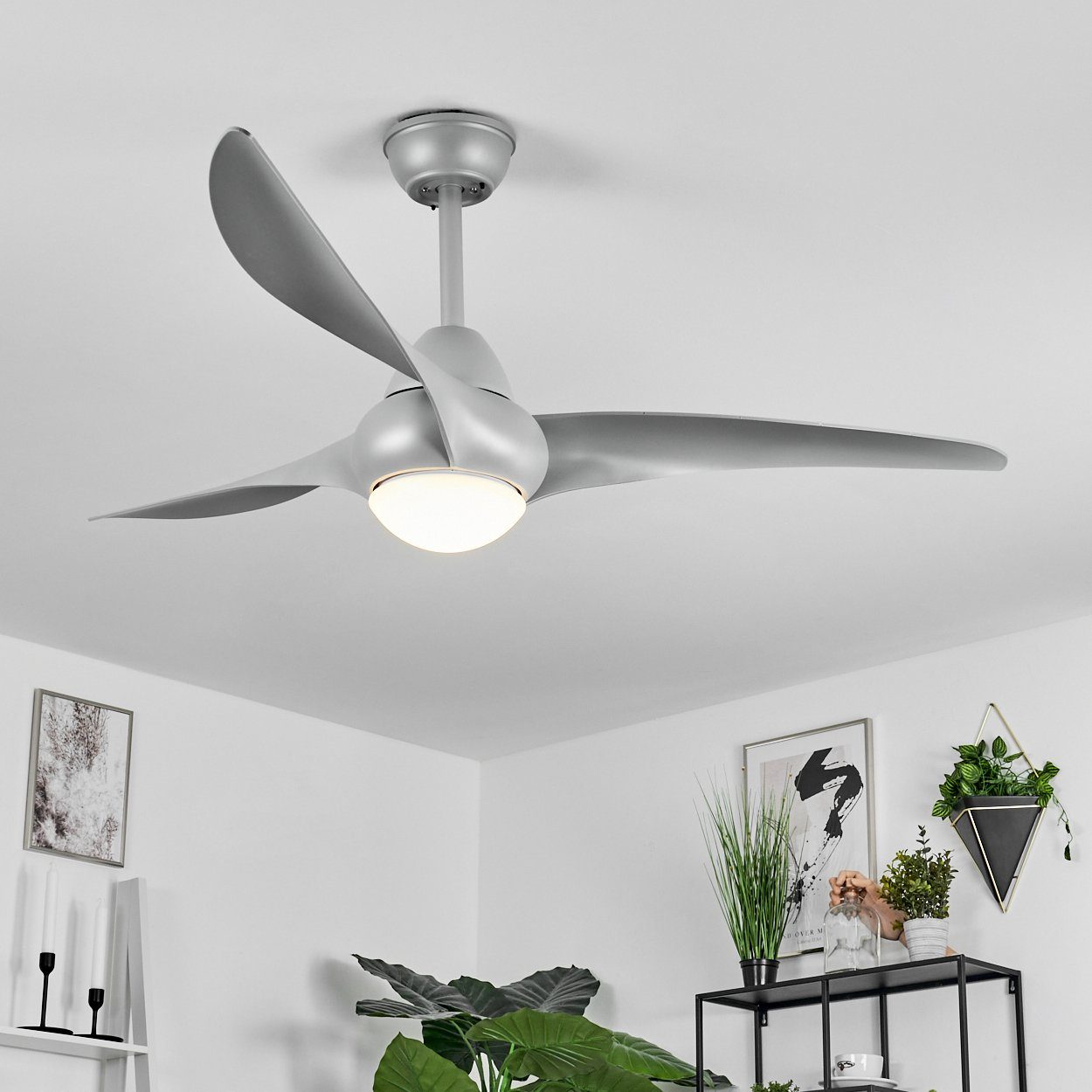 hofstein Tischturmventilator Deckenventilator aus Kunststoff in Titan/Weiß, 1 x LED 20 Watt (inkl)