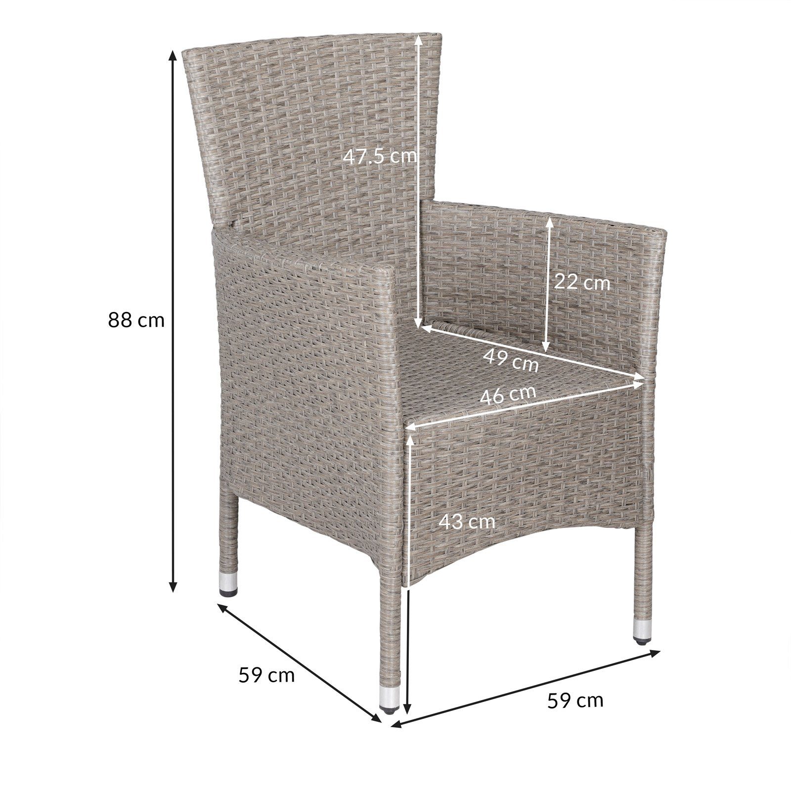 Casaria Gartenstuhl, Polyrattan 4er Set Stapelbar 7cm Auflagen 160kg Belastbarkeit