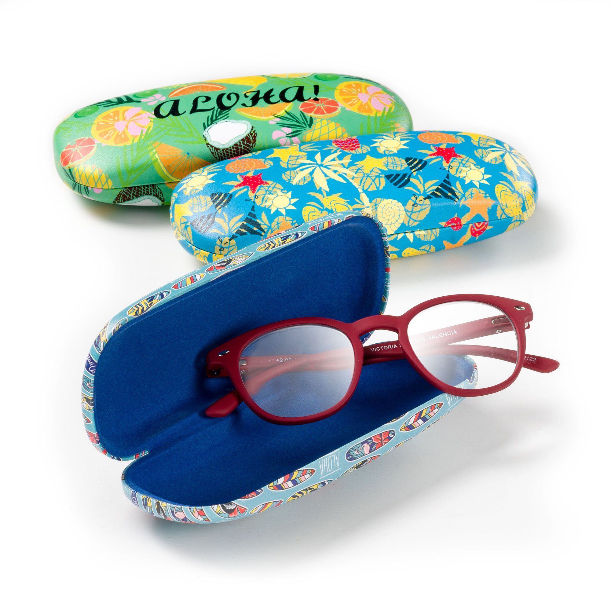 FEFI Brillenetui ALOHA - Stabiles Hardcase Etui, Set aus 1 Etui + hochwertigem Mikrofasertuch