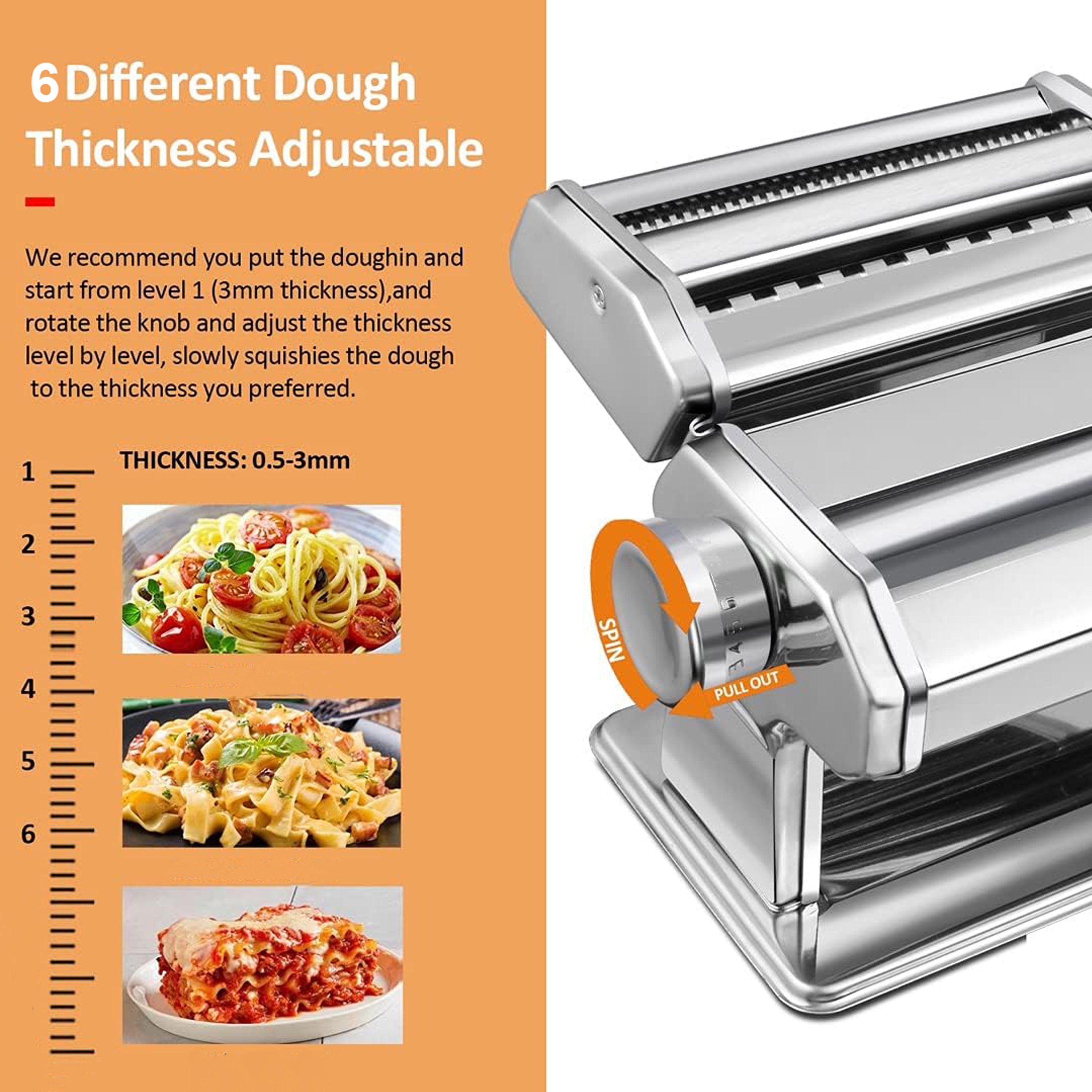 Mutoy Nudelmaschine Nudelmaschine,Pasta Maker-Schneidemaschine,6 verstellbare Dicke, Für perfekte Spaghetti oder Fettuccini, aus Legierter Stahl, Manuell