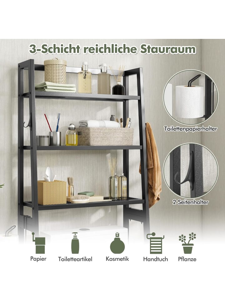 COSTWAY Toilettenregal 65x28x159cm in Schwarz günstig kaufen onesize