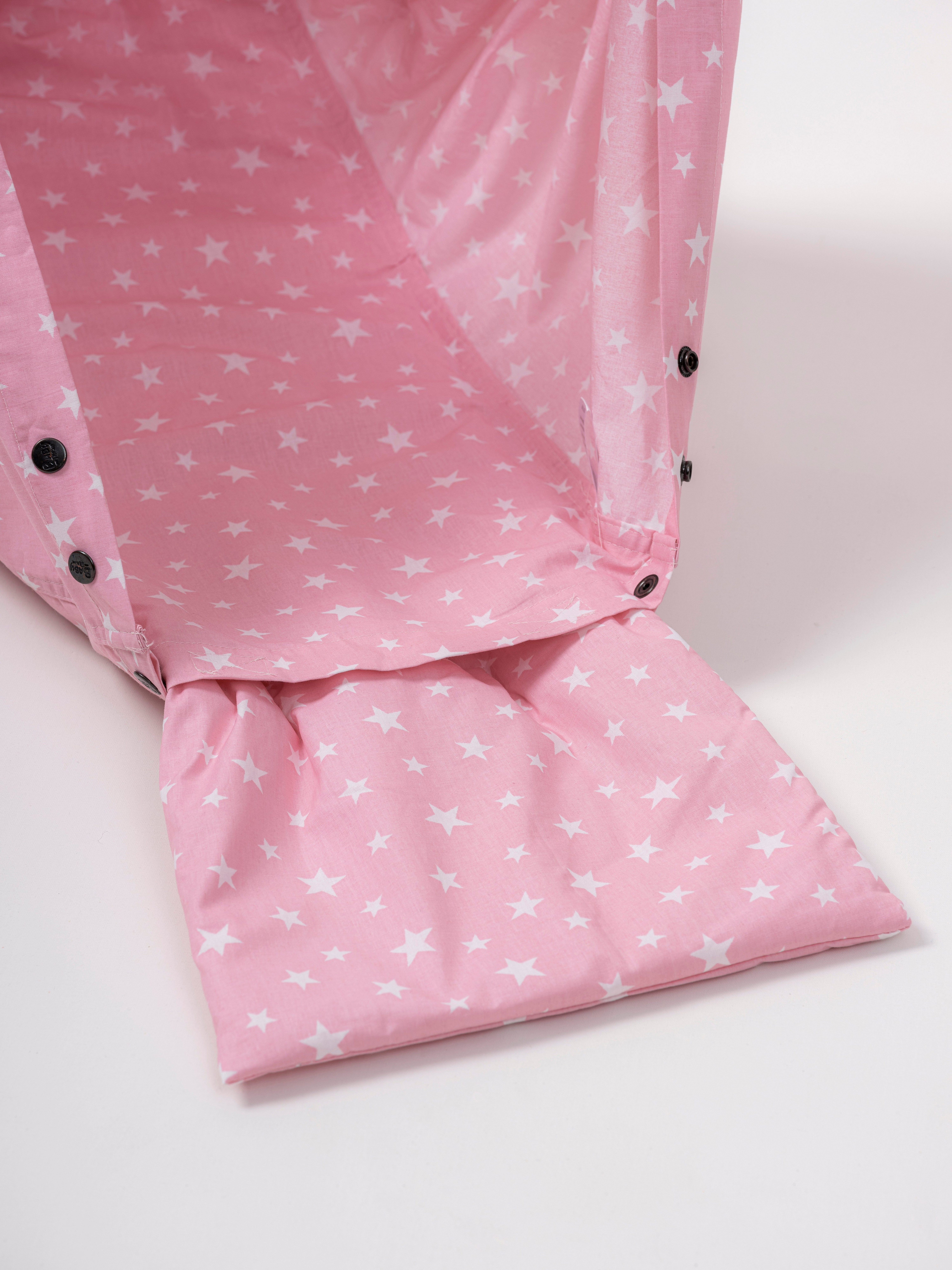 Teppich-Traum Federwippe Baby-Traum Federwiege für Neugeborene waschbar, weiße Sterne pink