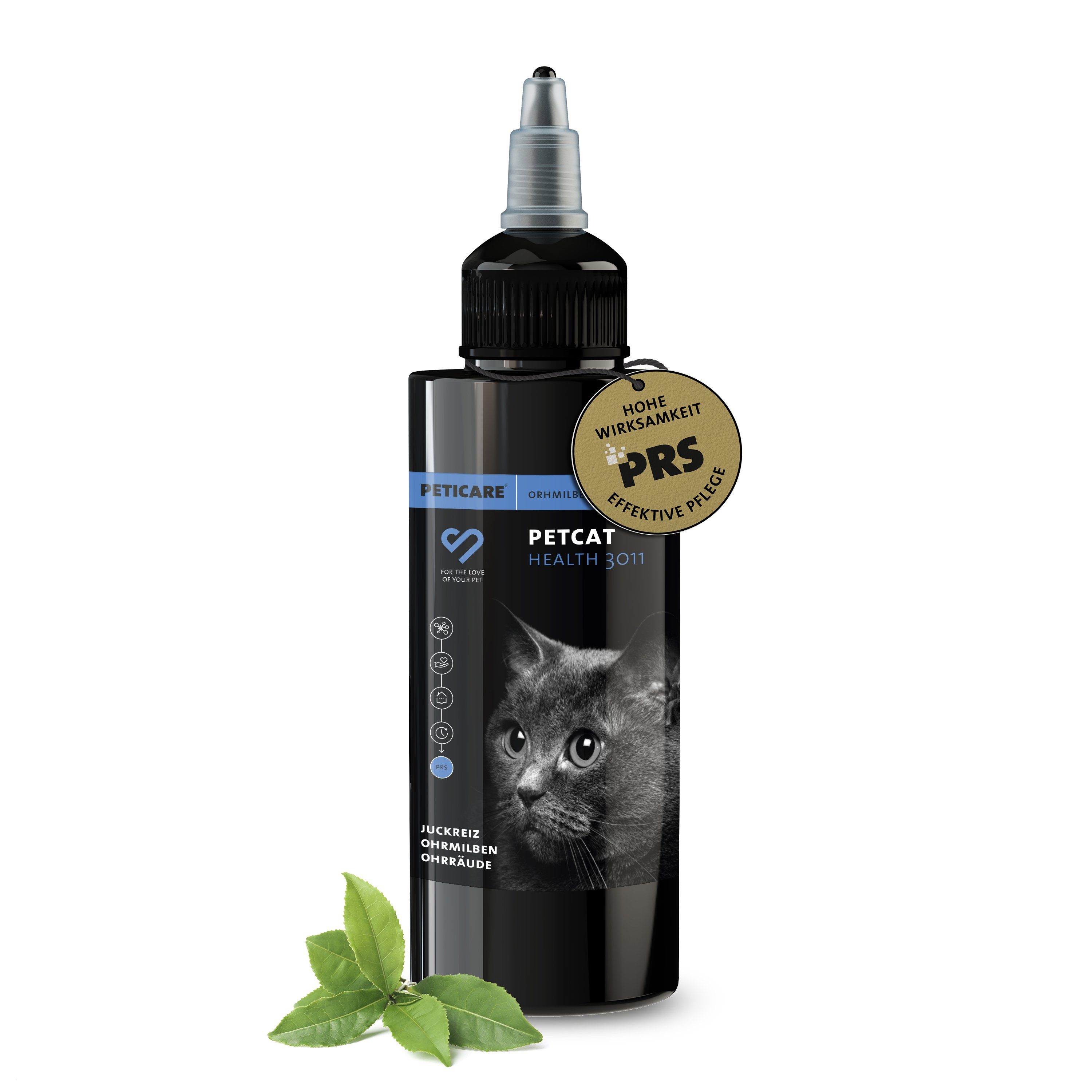 Peticare Ohrenreiniger petCat Health 3011 - Ohrmilben, Ohrräude Lotion für Katzen (100 ml), 1-tlg., kein Neemöl, kein Teebaumöl, keinen Schwarzkümmel, keine Terpene