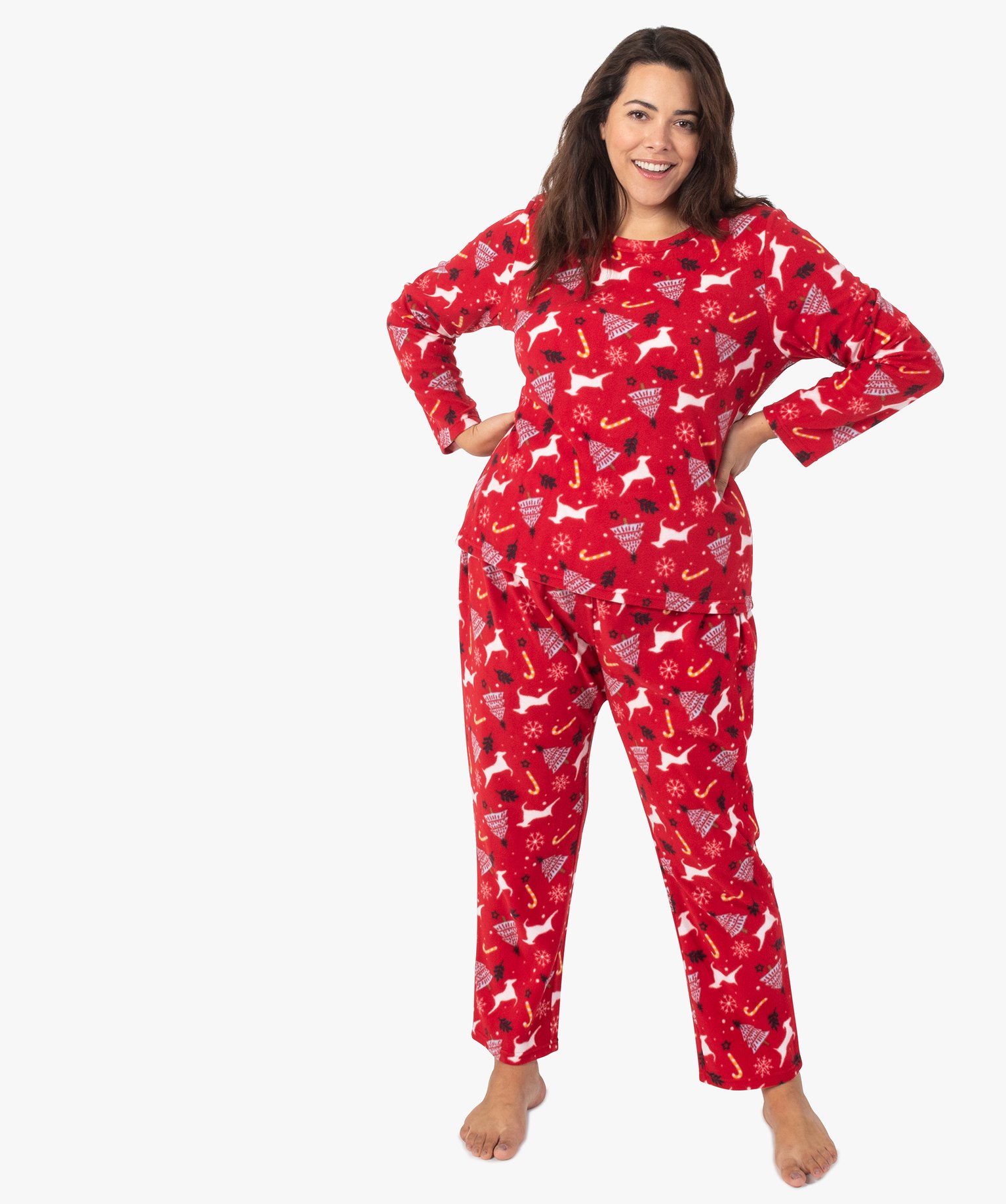 Pyjama femme grande taille en polaire spécial Nol imprime | GEMO