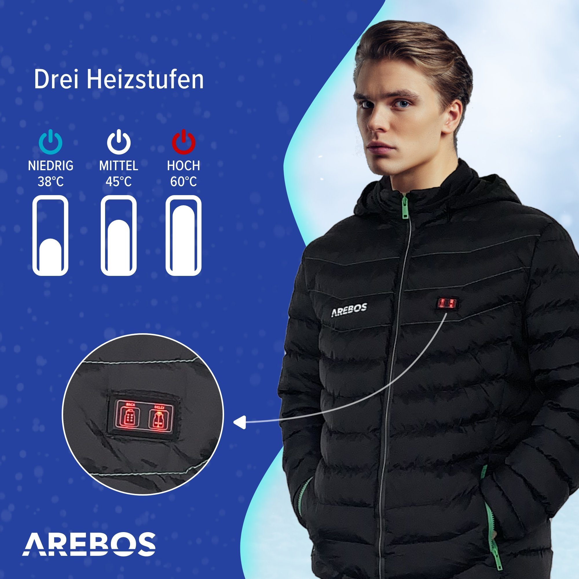 Arebos Arbeitsjacke Akku-Thermojacke Winterjacke Outdoor Jacke beheizbar Unisex (Stück)