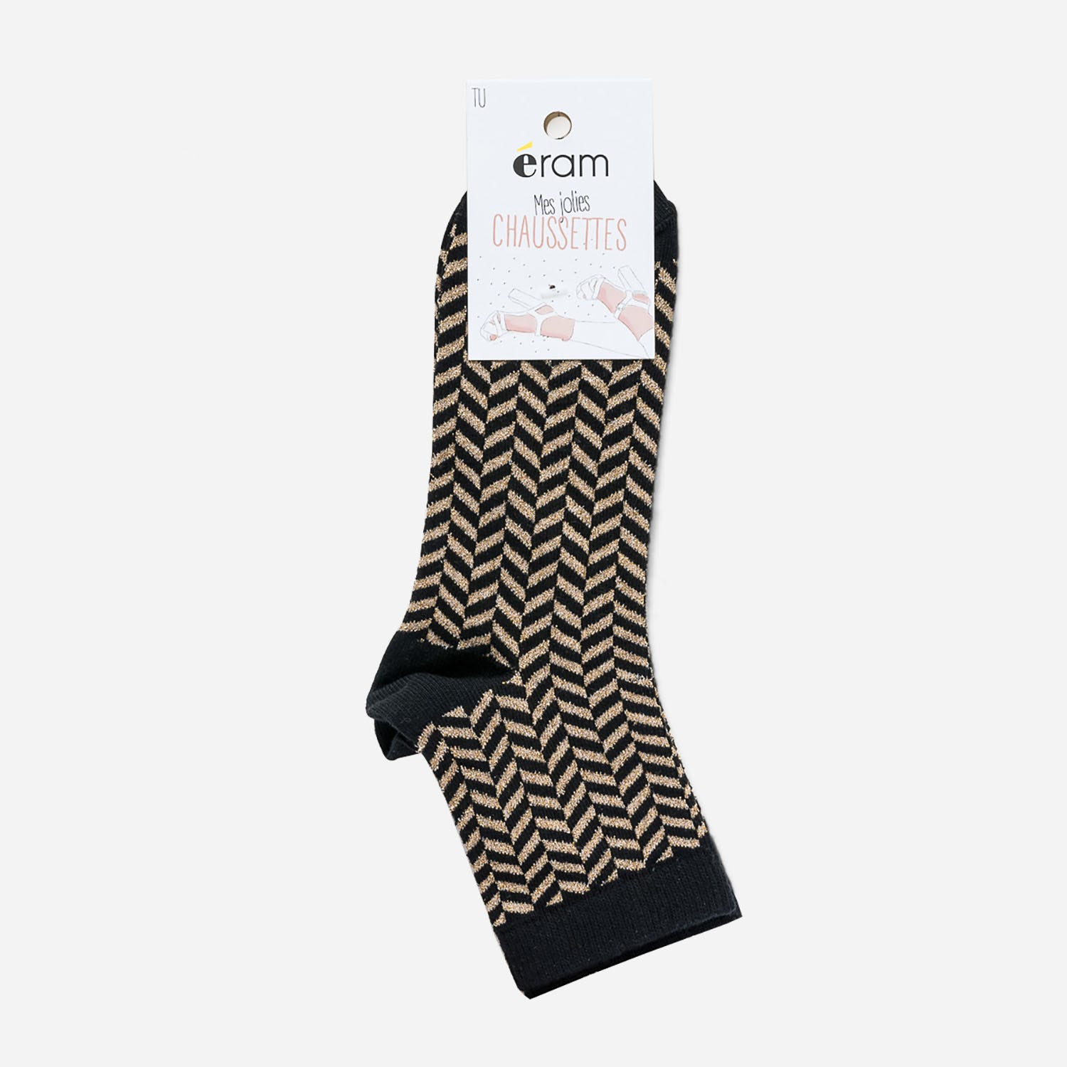 Chaussettes noires et or à motifs chevrons