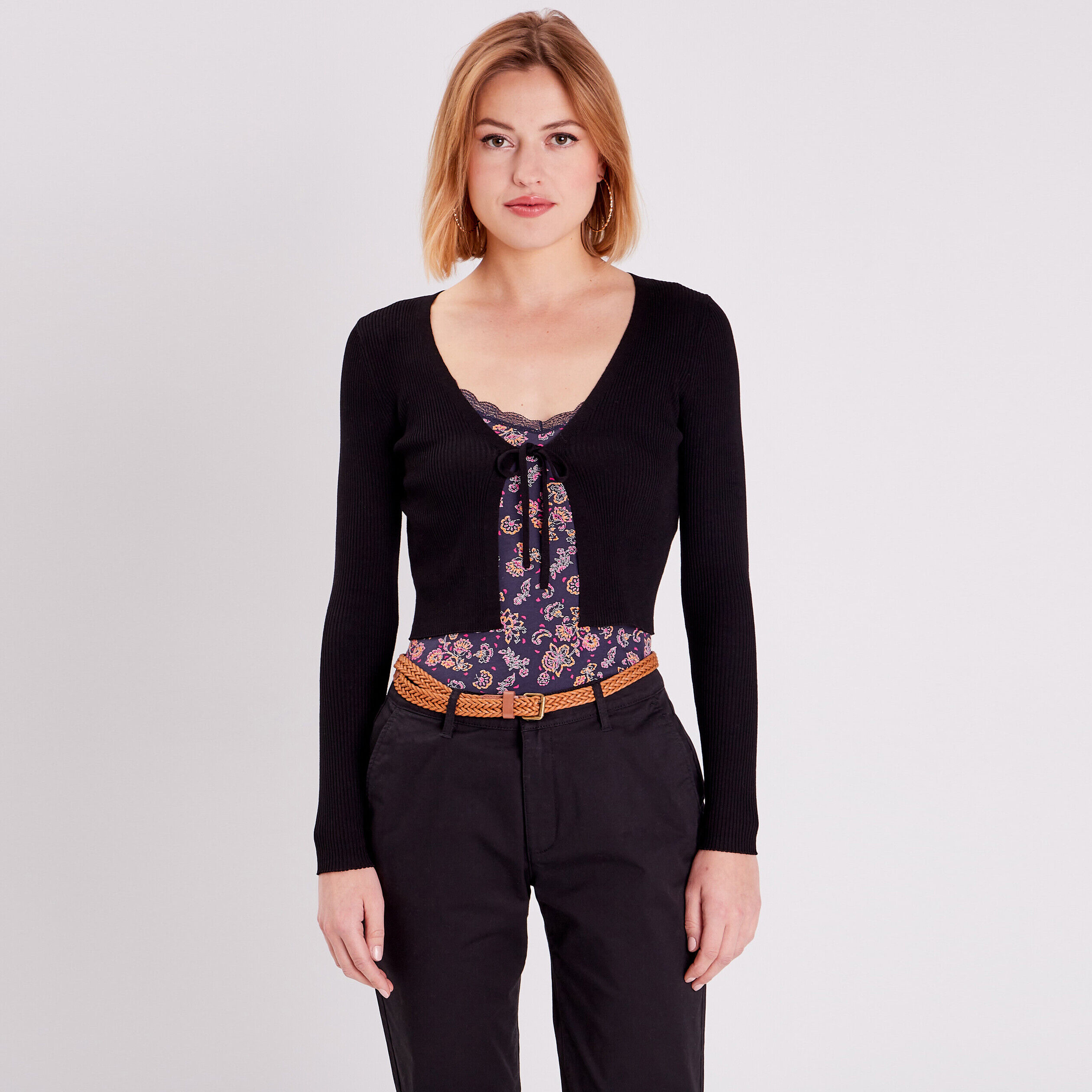 Gilet fermeture à lien noir femme | Cache Cache
