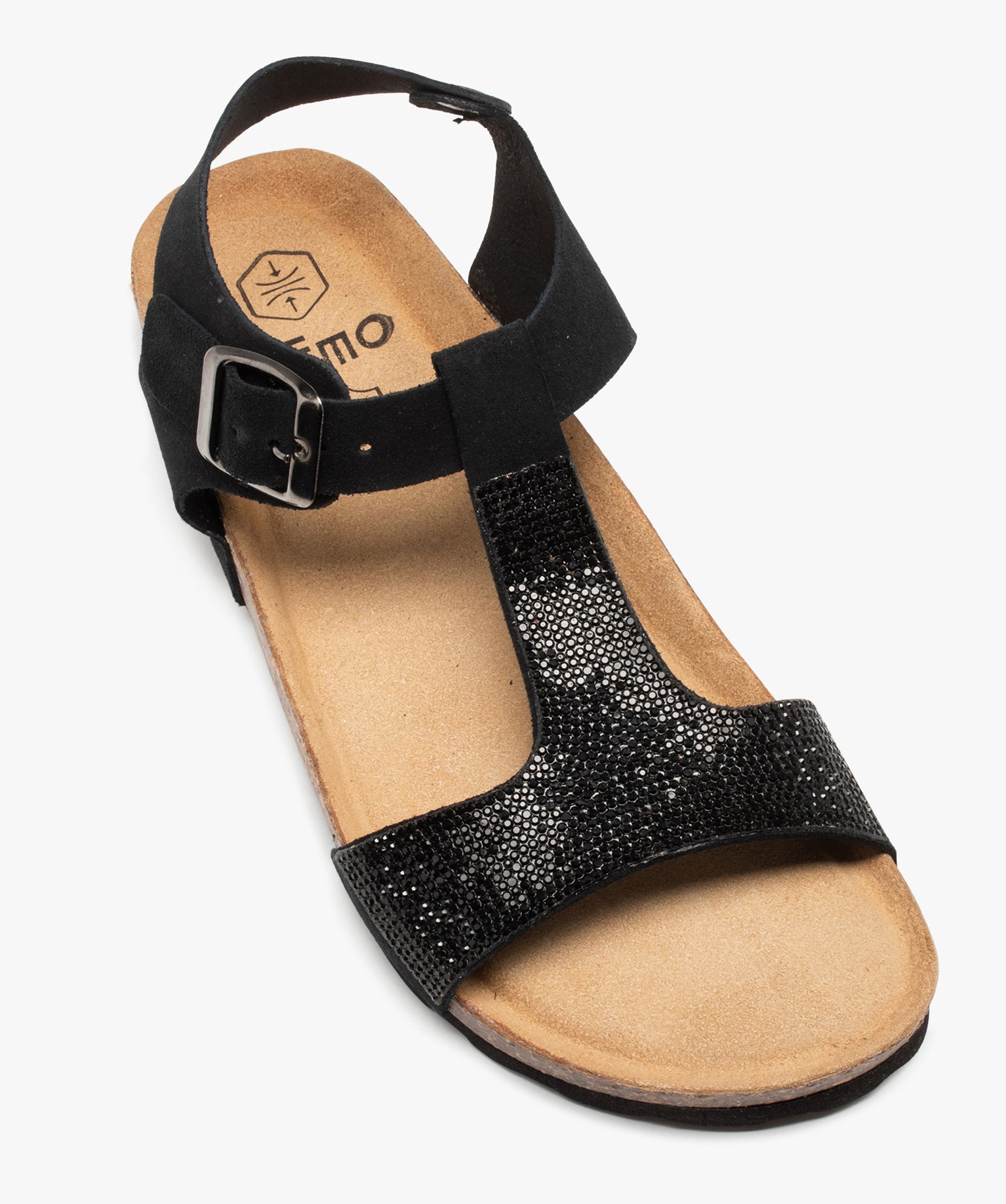 Sandales salomés à bride strass femme noir | GEMO