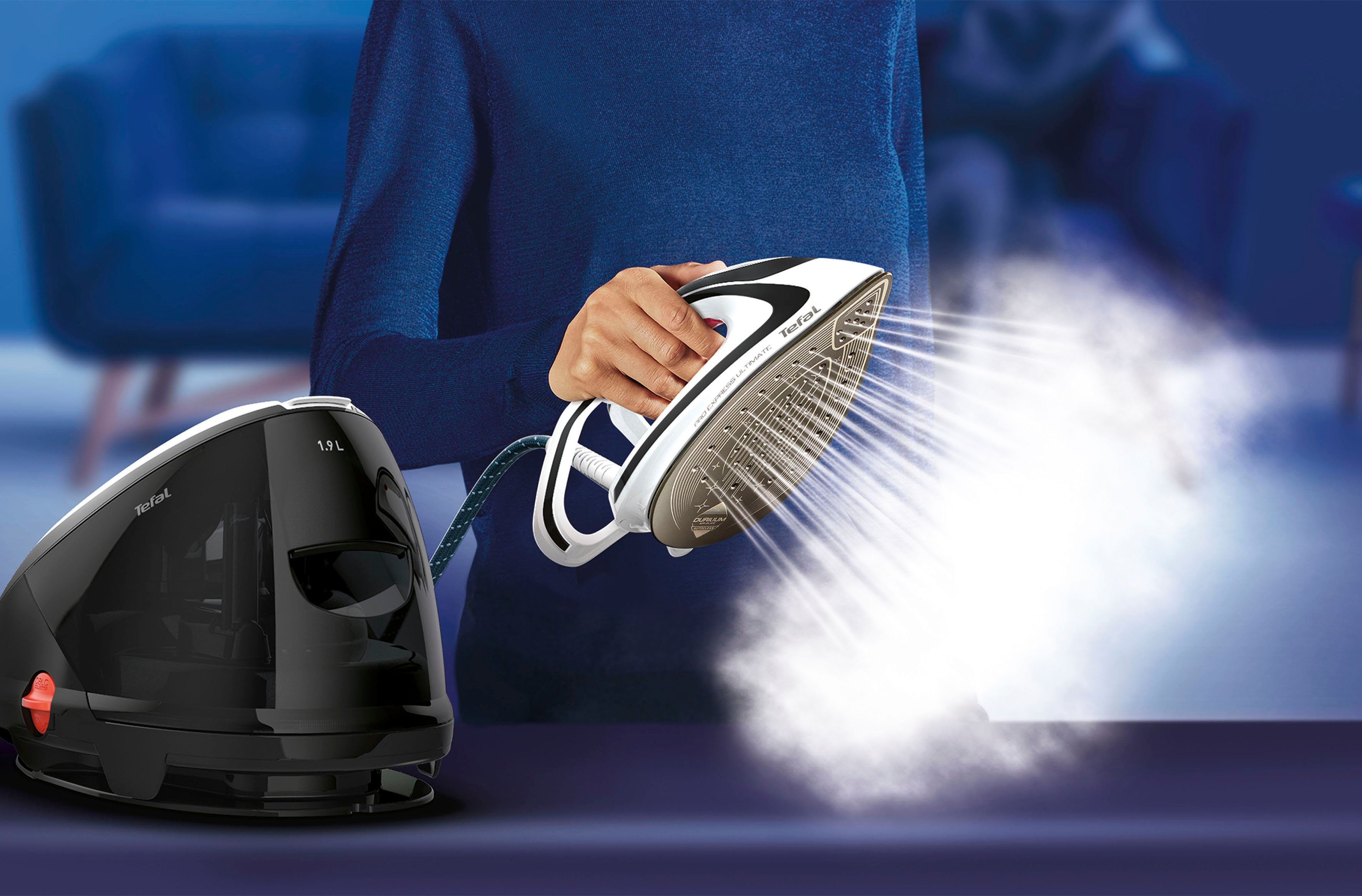 Tefal Dampfbügelstation Tefal GV9550 Pro Express Ultimate, 1900 ml Wassertank, Dampfstoß: 520 g/Min., Dauerdampfmenge: 120 g/Min., Antikalk-Kollektor